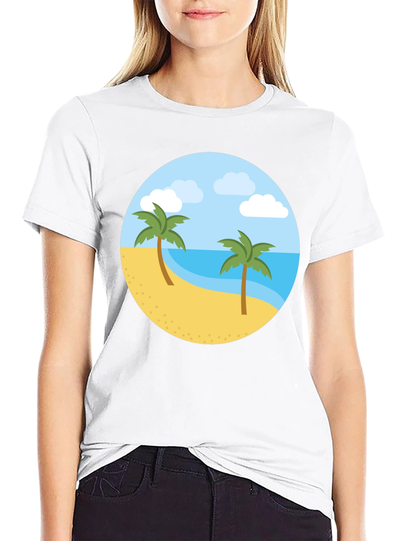 Tropical Island Graphic Tee - Black Cotton T-Shirt