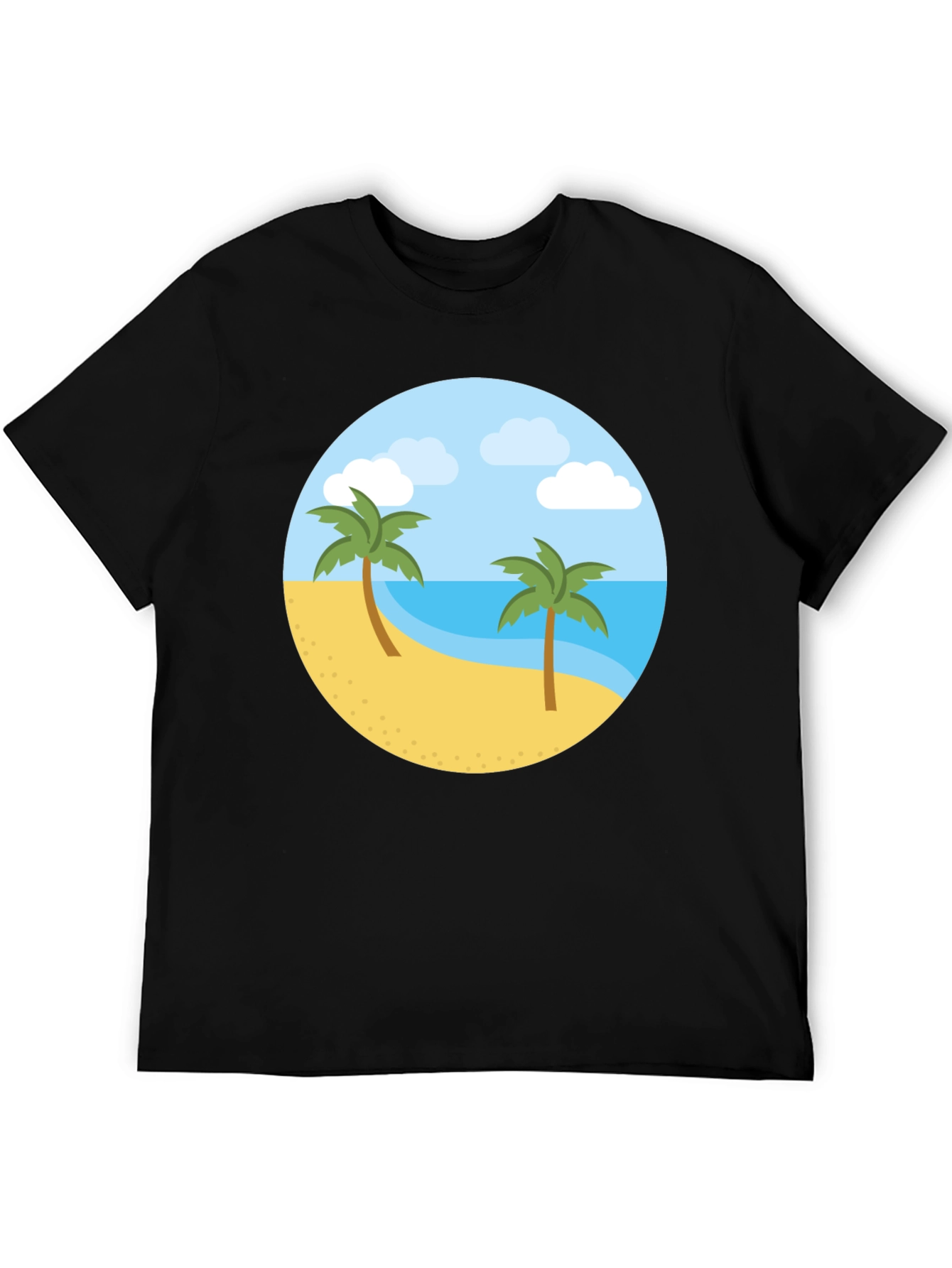 Tropical Island Graphic Tee - Black Cotton T-Shirt