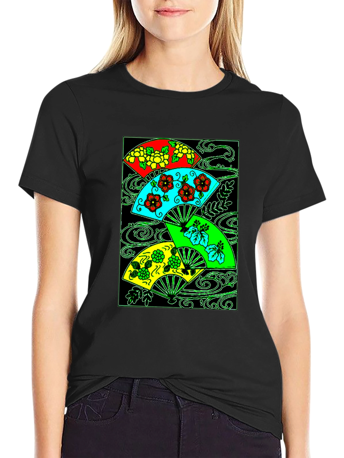 Floral Fan T-Shirt - Unique Artistic Design