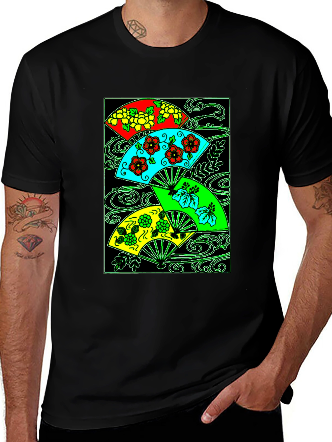 Floral Fan T-Shirt - Unique Artistic Design