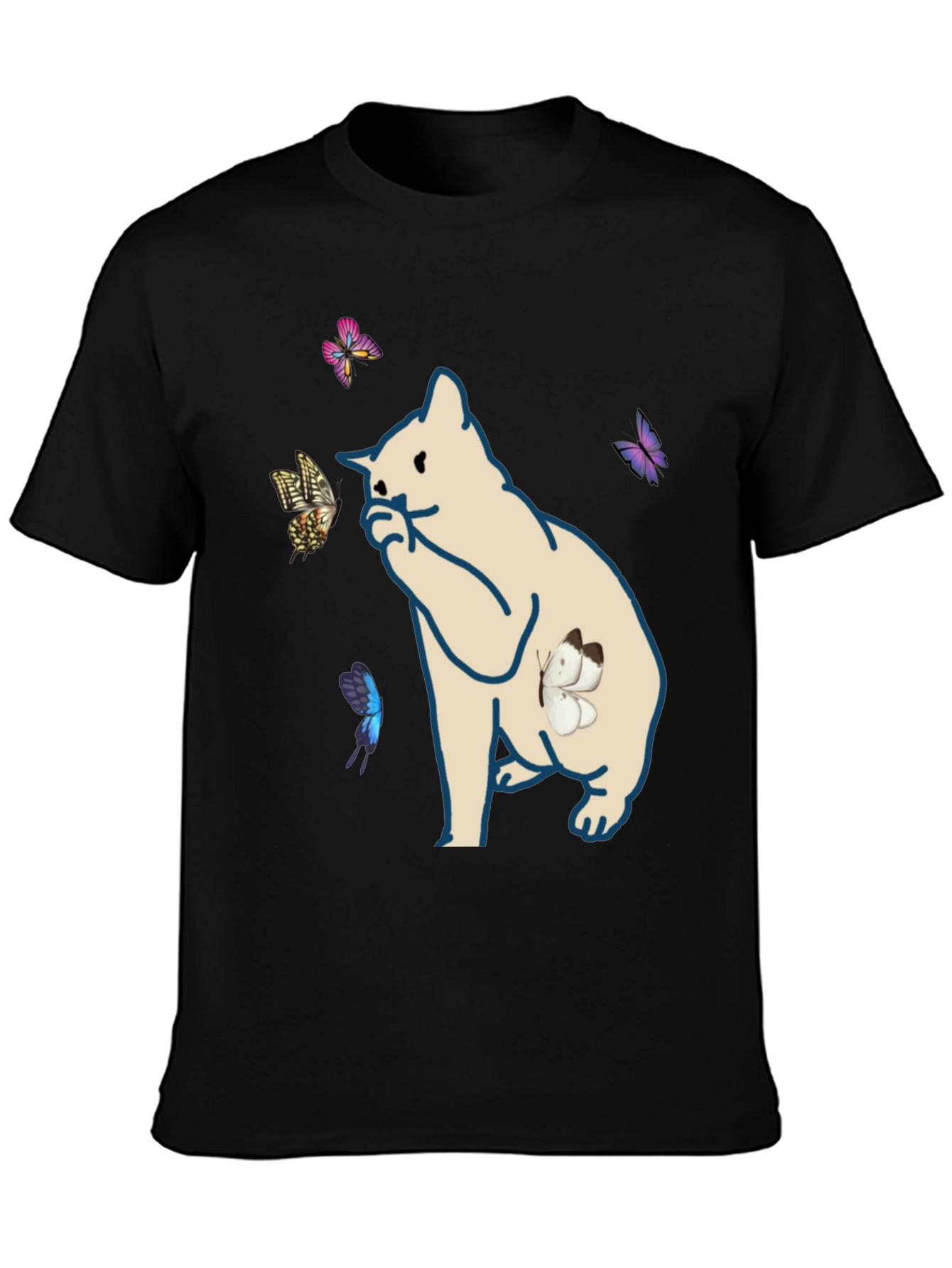 Butterfly Cat Black T-Shirt