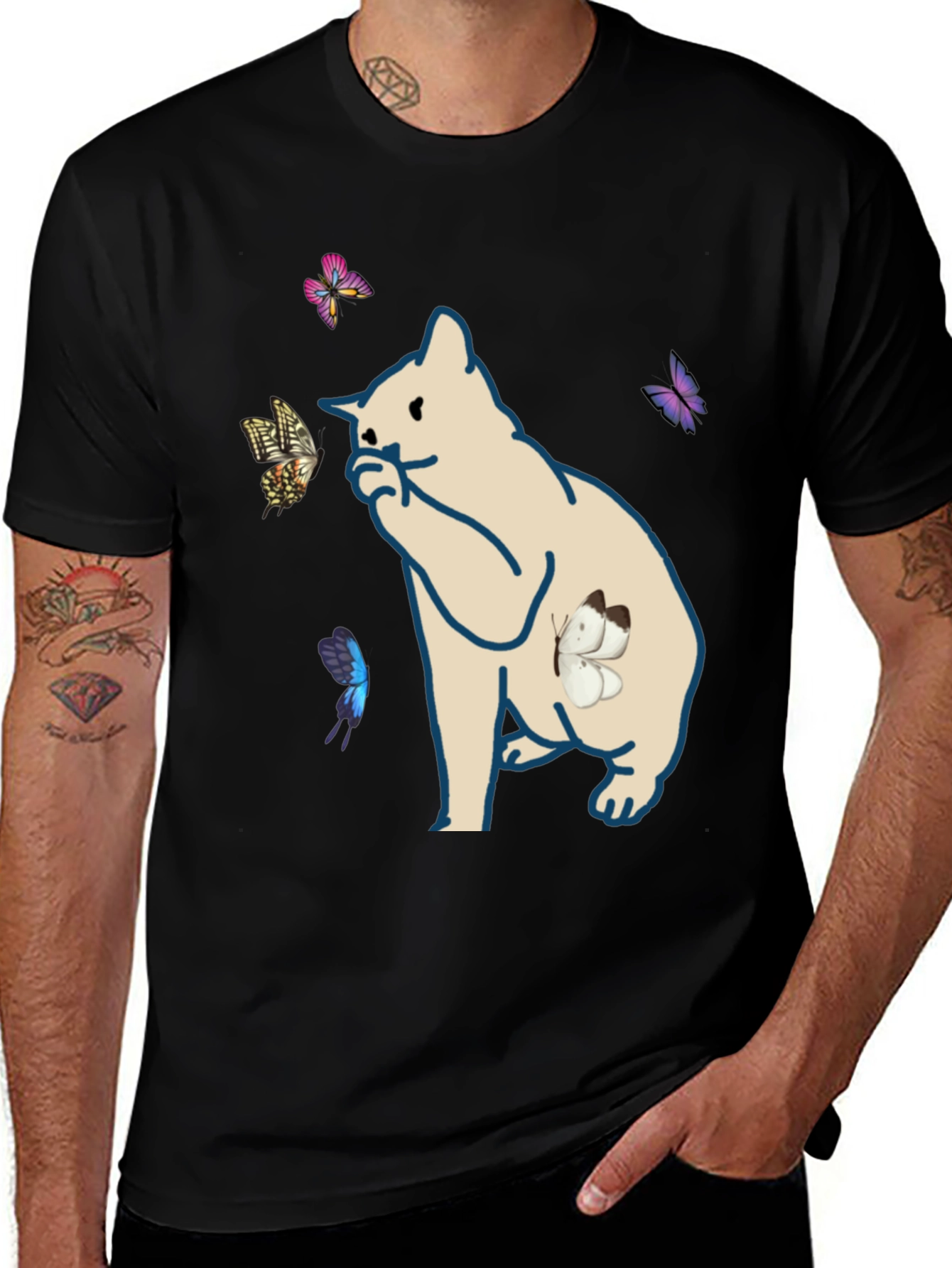 Butterfly Cat Black T-Shirt