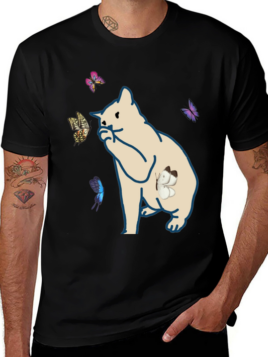 Butterfly Cat Black T-Shirt