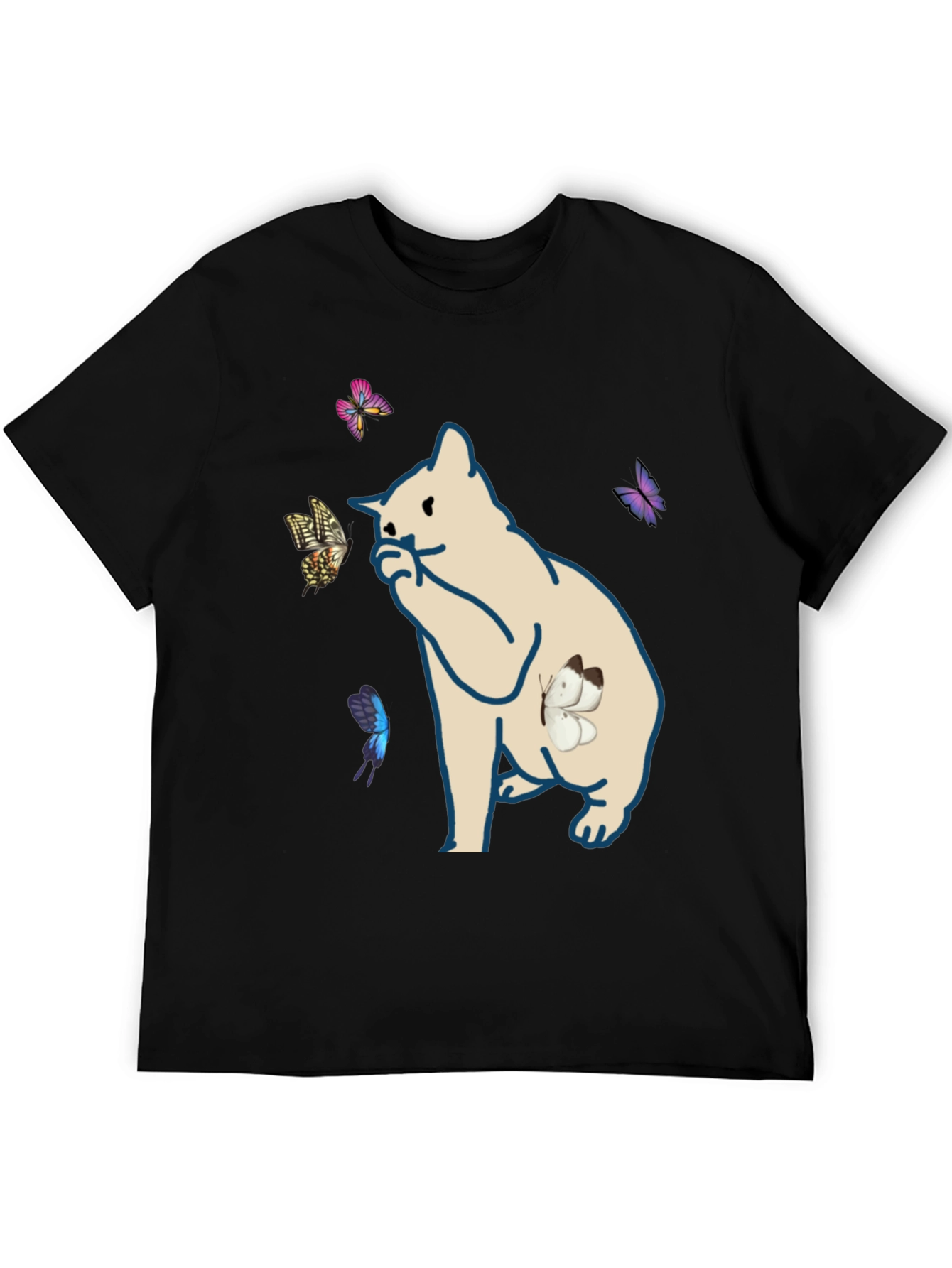 Butterfly Cat Black T-Shirt