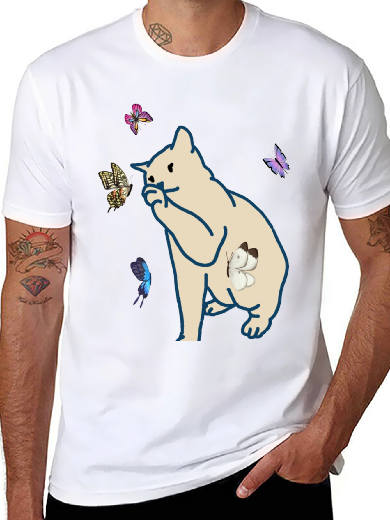 Butterfly Cat Black T-Shirt