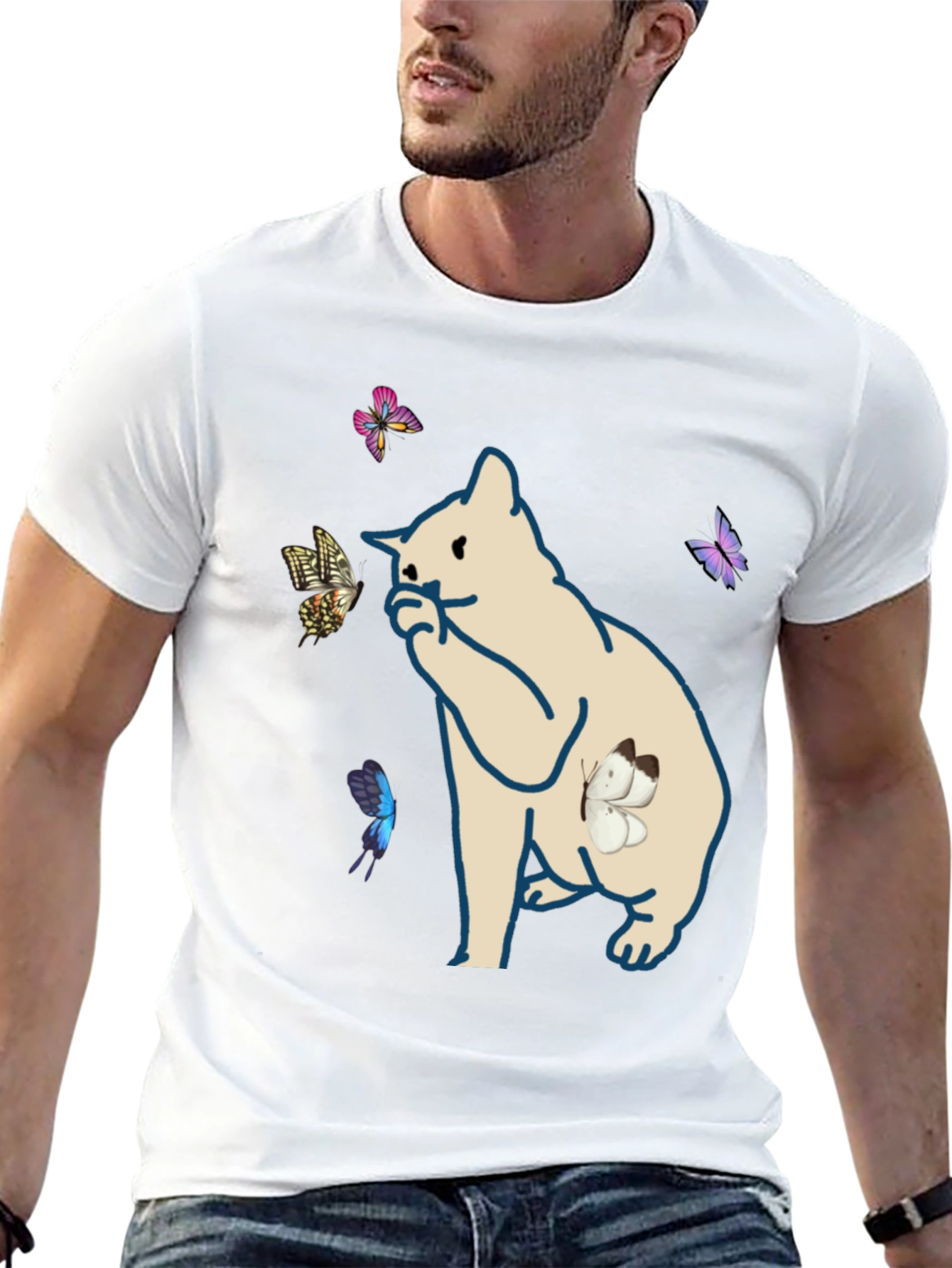 Butterfly Cat Black T-Shirt
