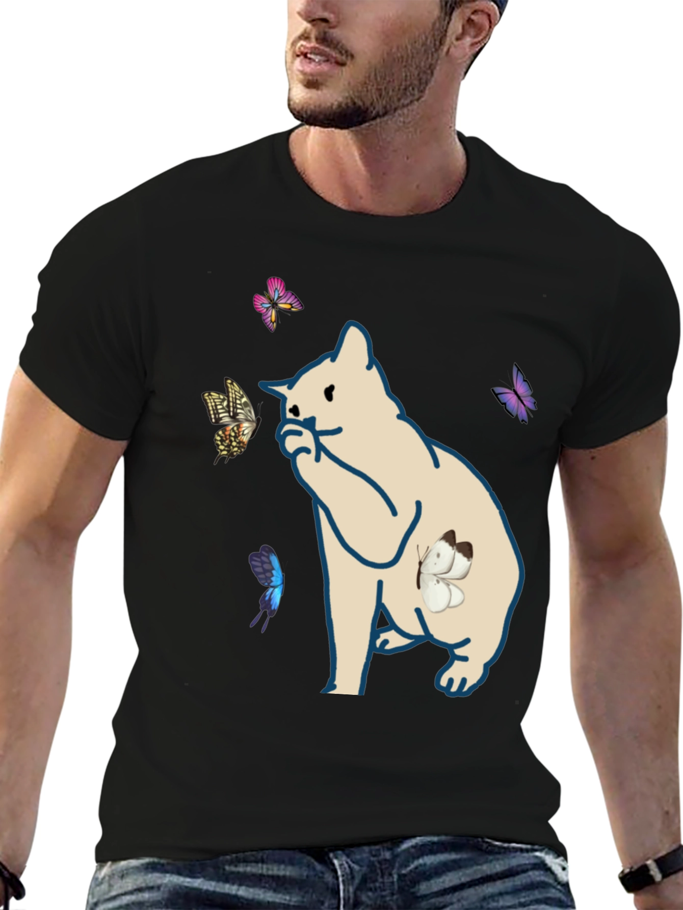 Butterfly Cat Black T-Shirt