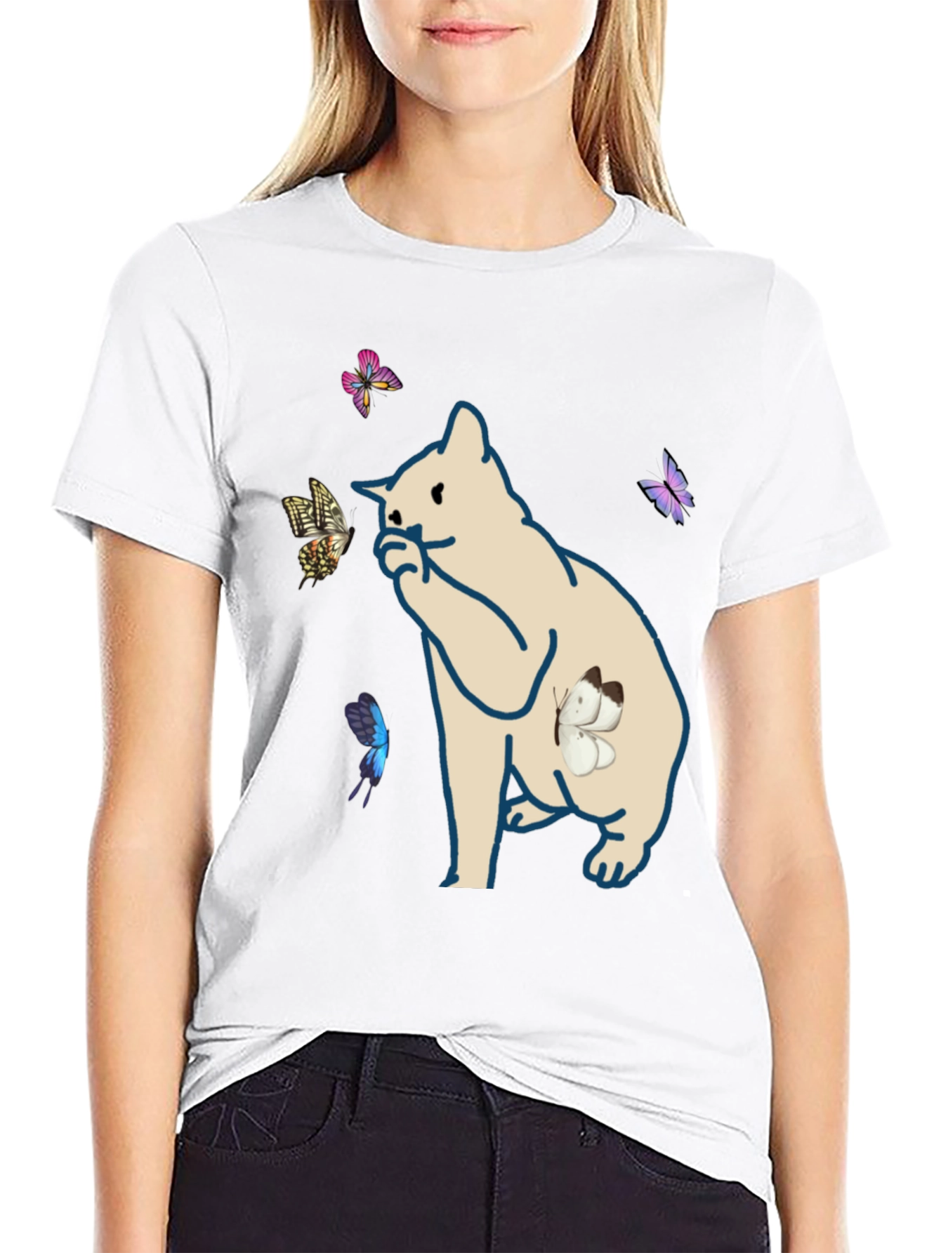 Butterfly Cat Black T-Shirt