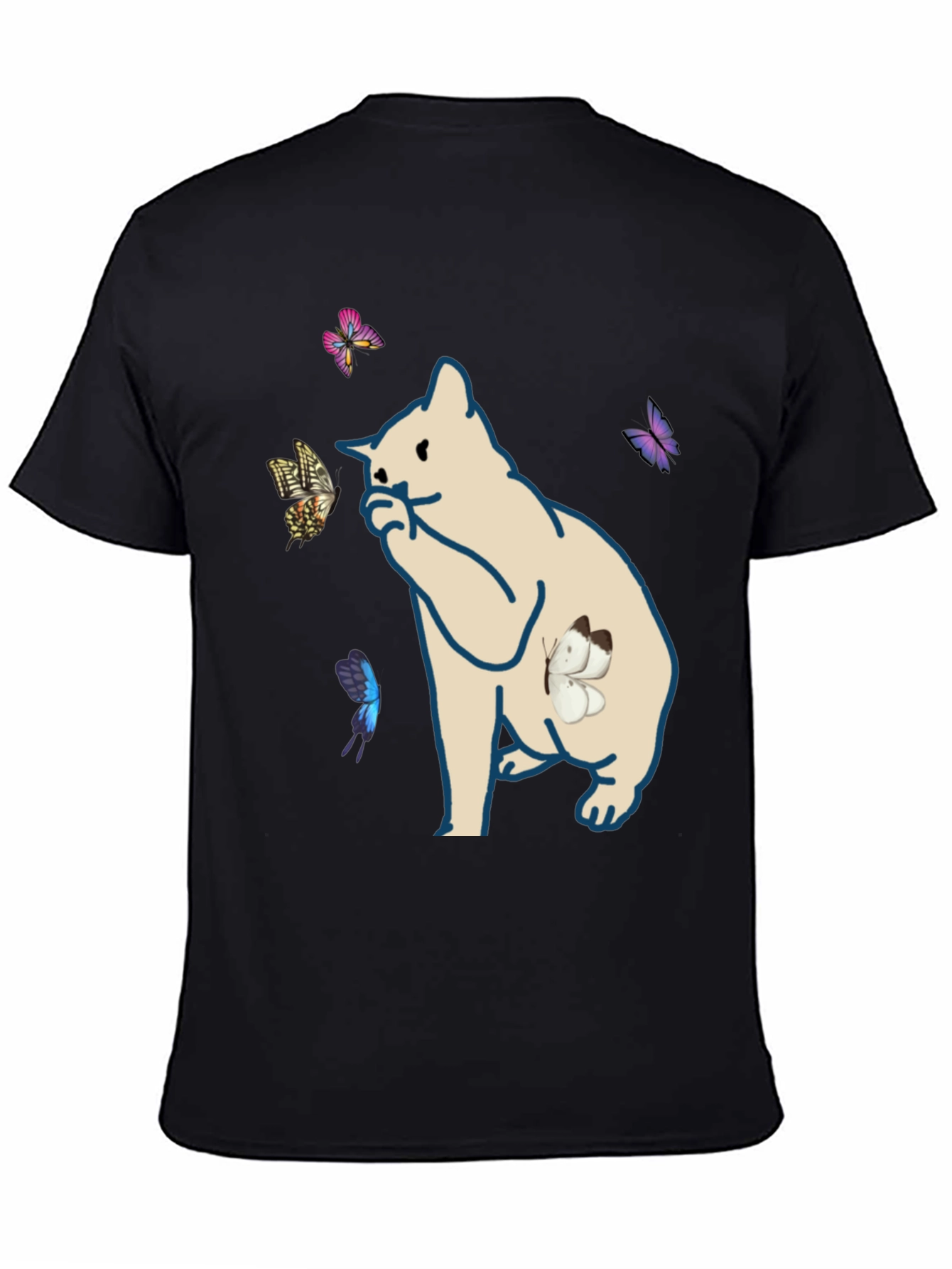 Butterfly Cat Black T-Shirt