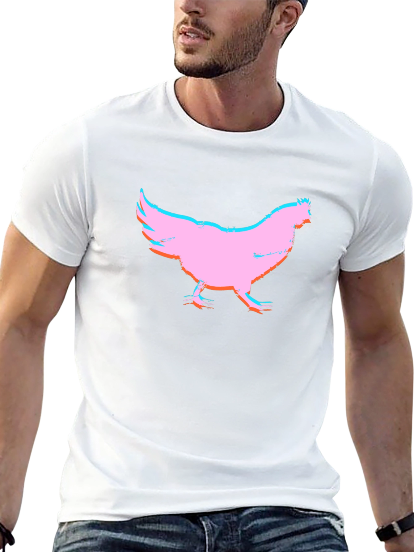 Pink Chicken Graphic Black T-Shirt