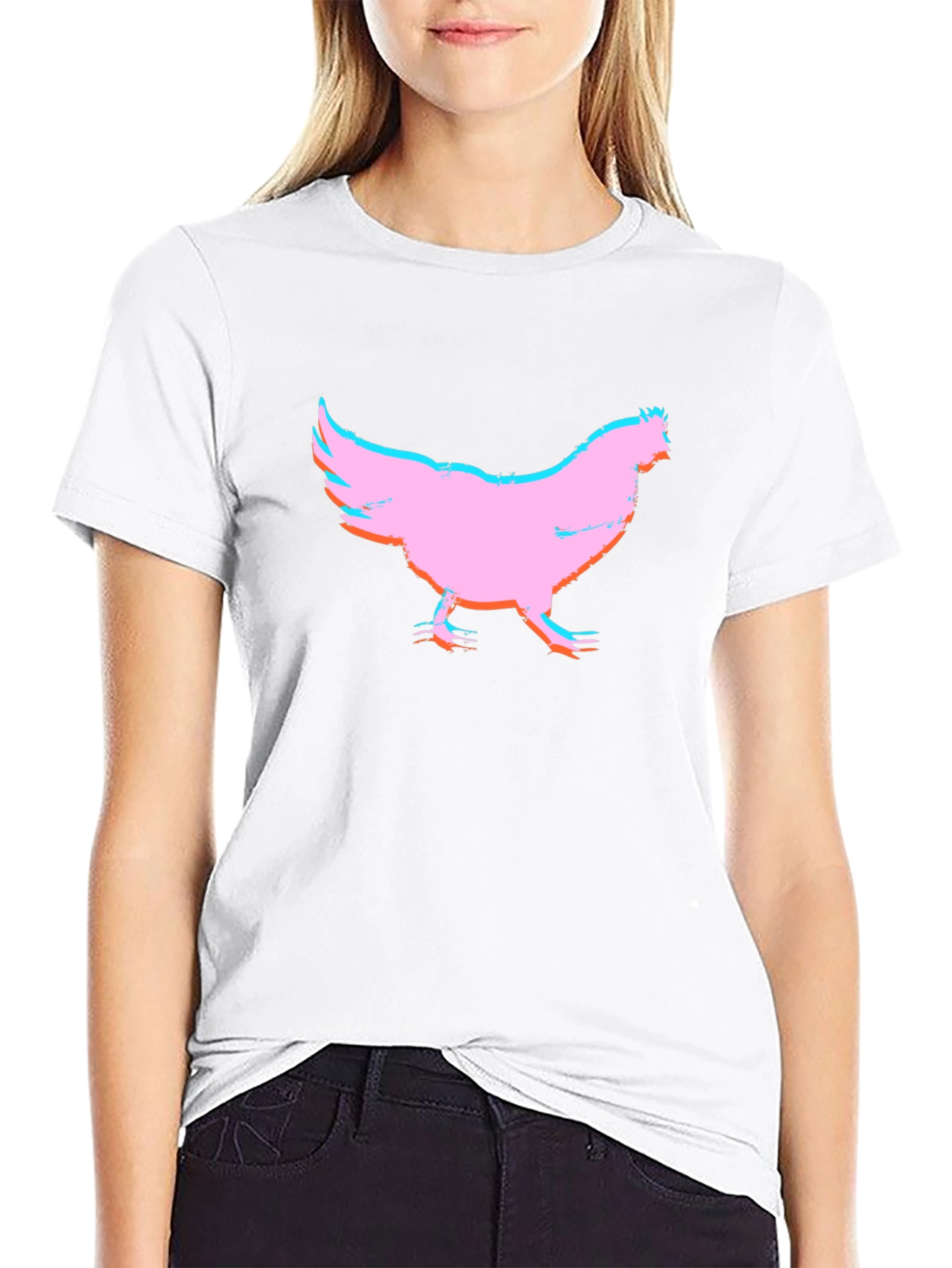 Pink Chicken Graphic Black T-Shirt