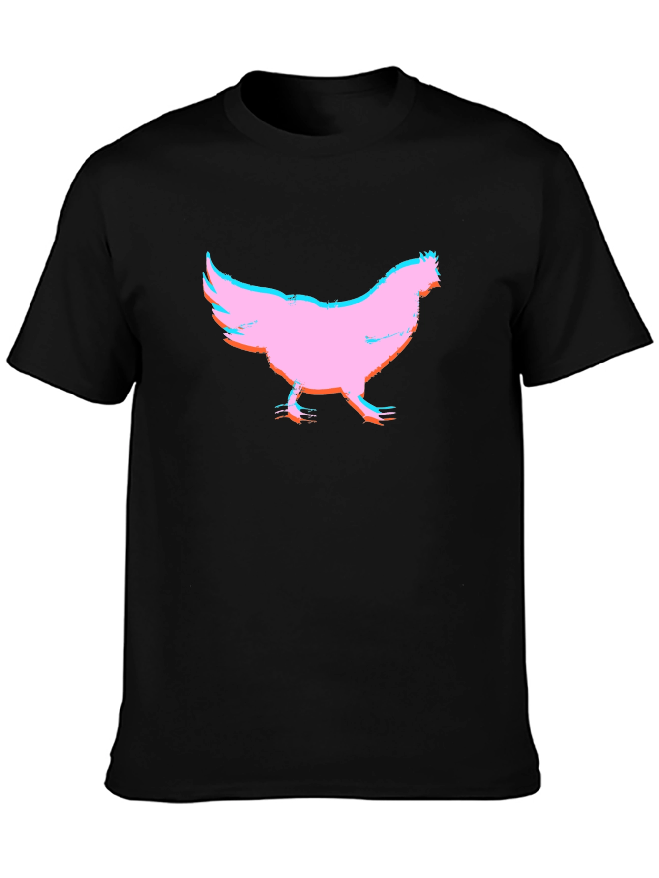 Pink Chicken Graphic Black T-Shirt