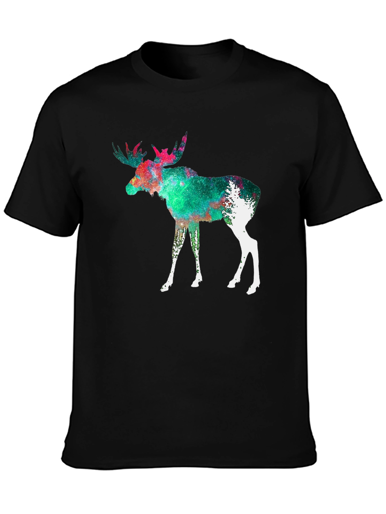 Moose Galaxy Print Black T-Shirt