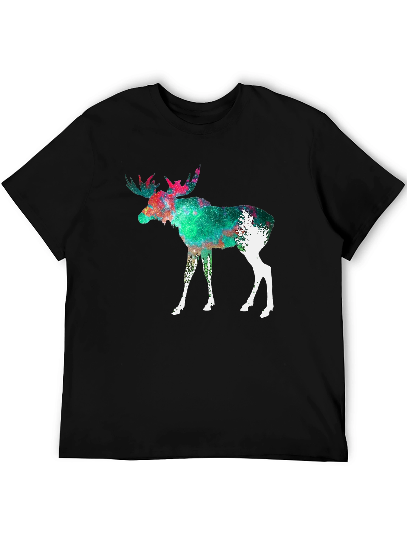 Moose Galaxy Print Black T-Shirt