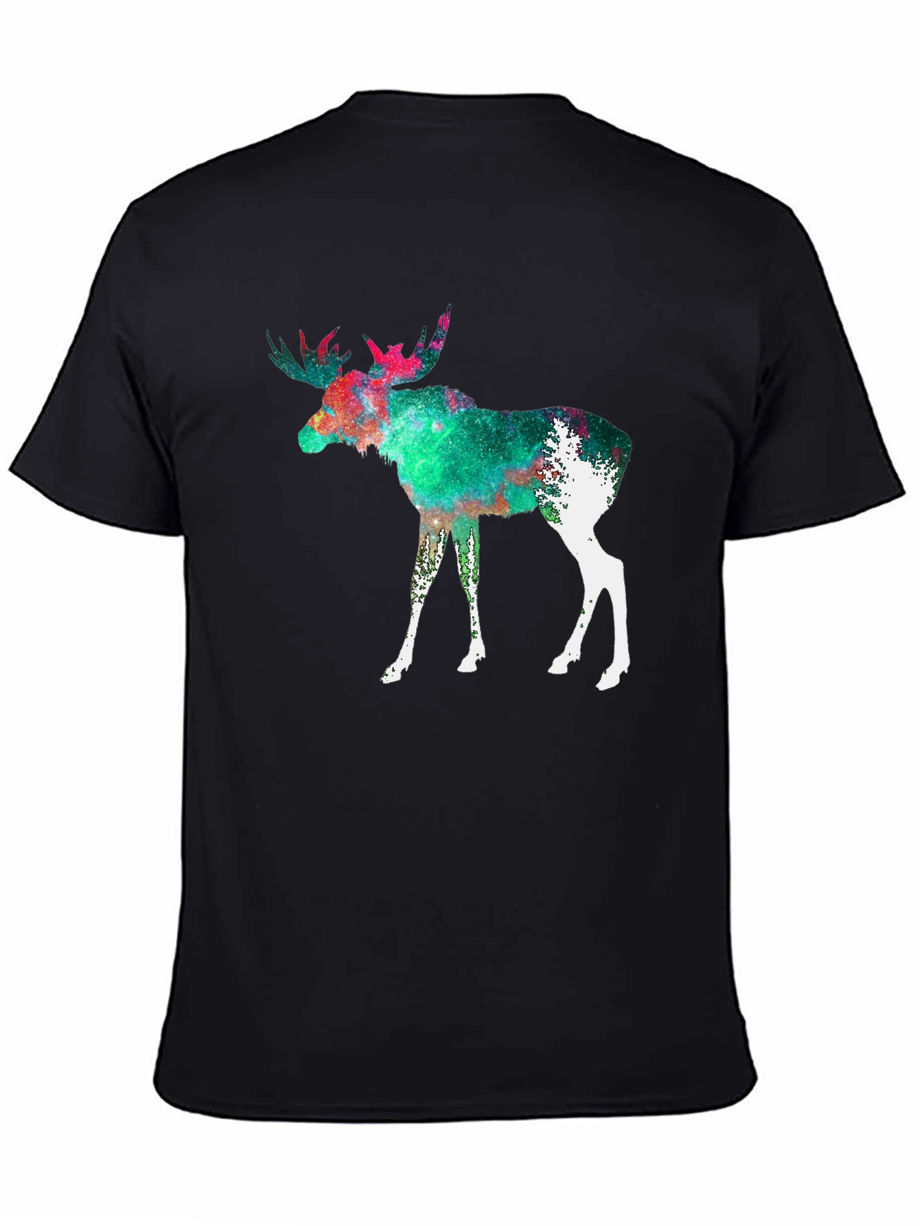 Moose Galaxy Print Black T-Shirt