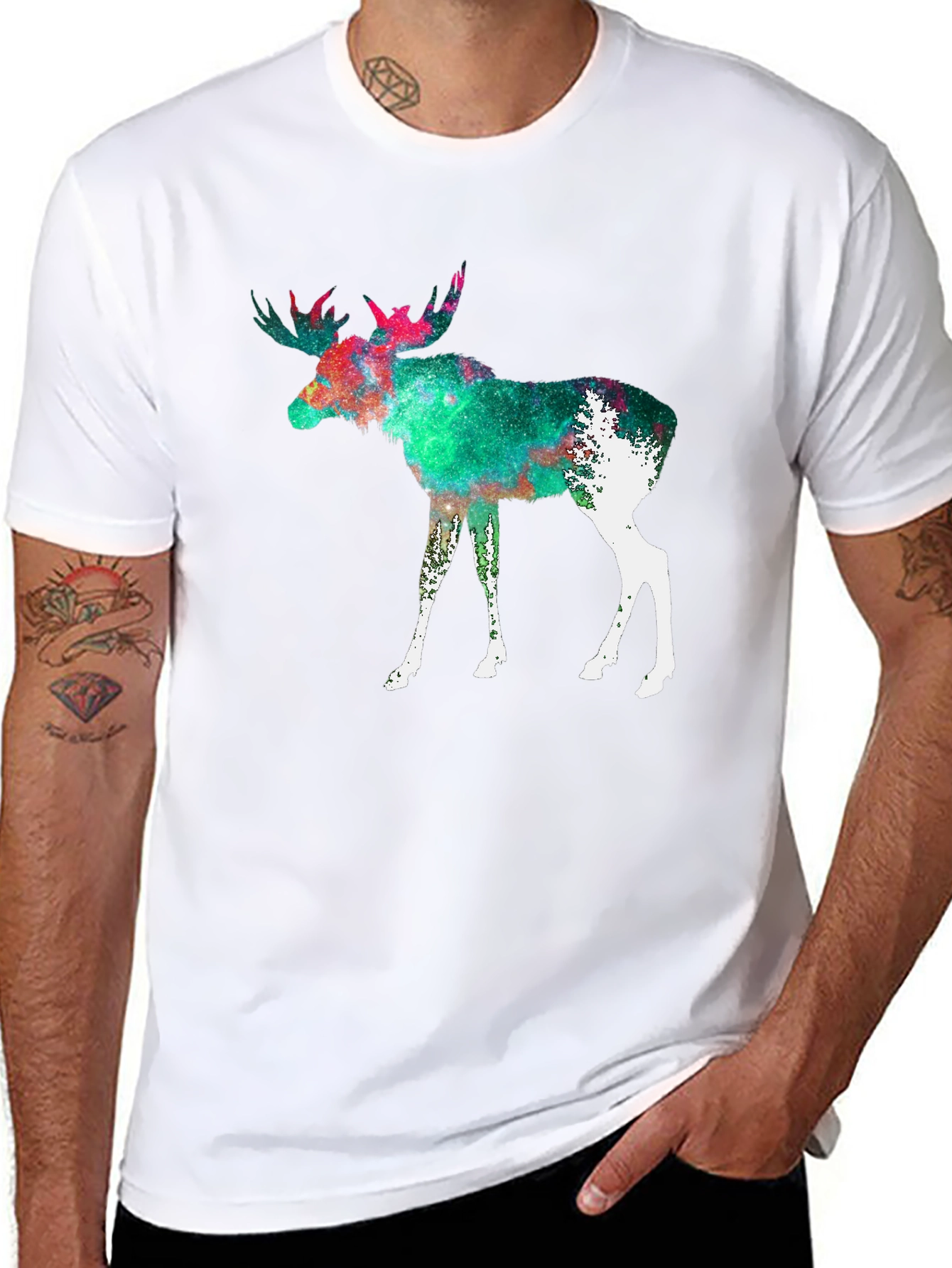 Moose Galaxy Print Black T-Shirt