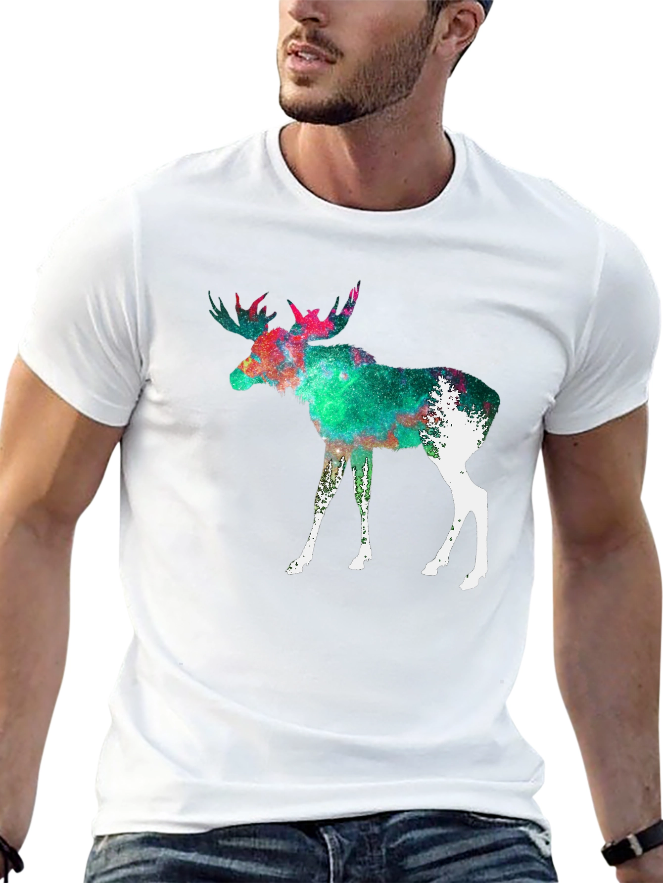 Moose Galaxy Print Black T-Shirt