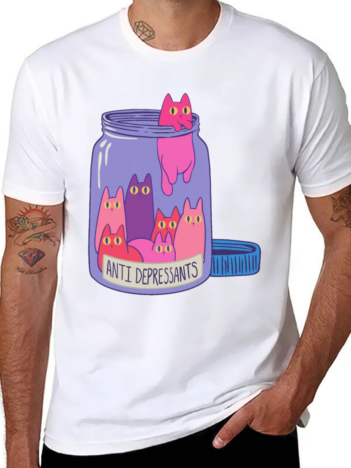Anti Depressants Cat Jar Funny Graphic T-Shirt