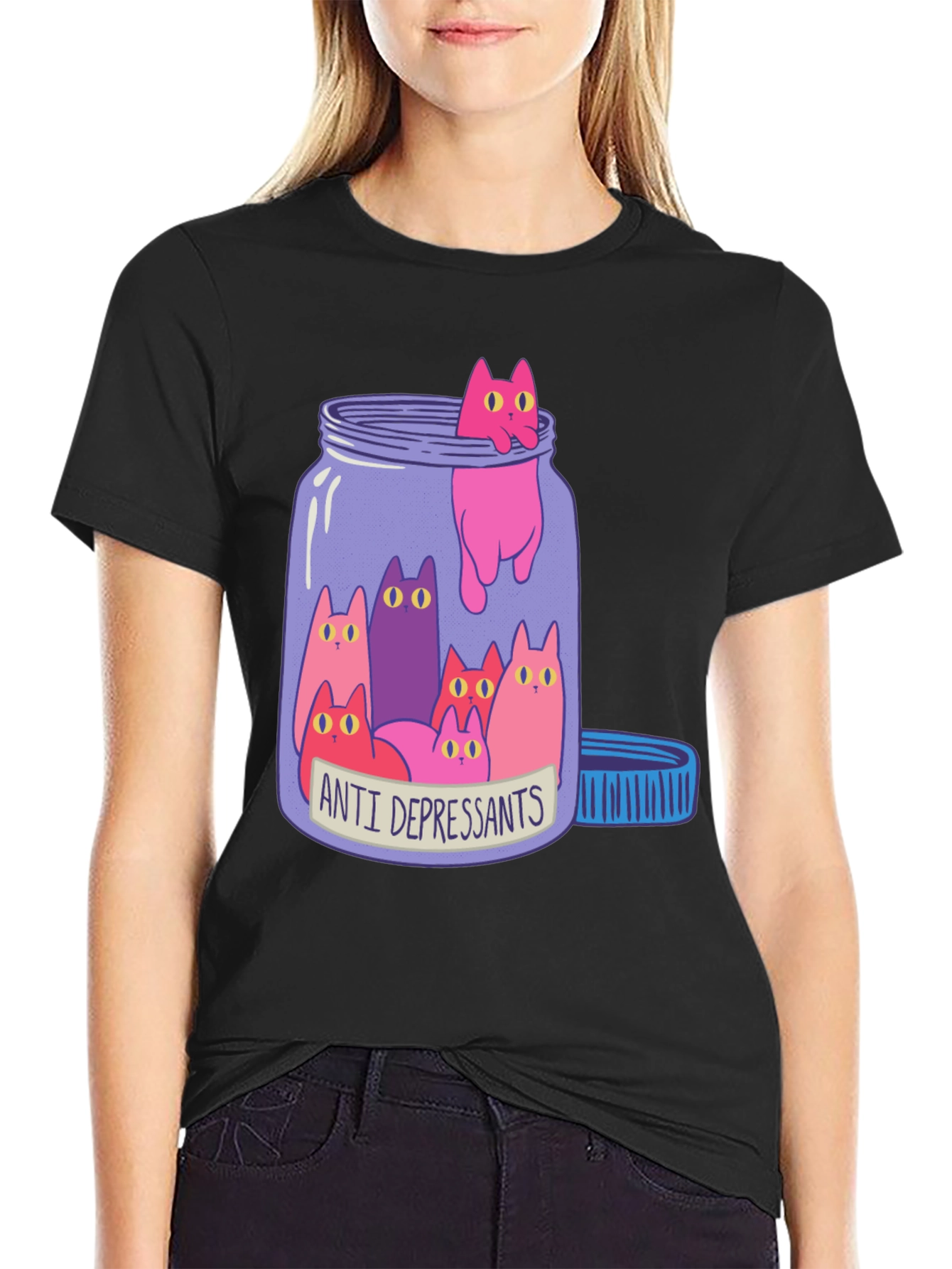 Anti Depressants Cat Jar Funny Graphic T-Shirt