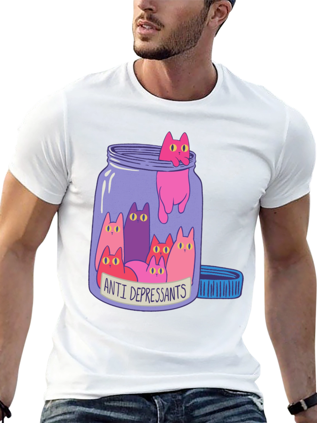 Anti Depressants Cat Jar Funny Graphic T-Shirt