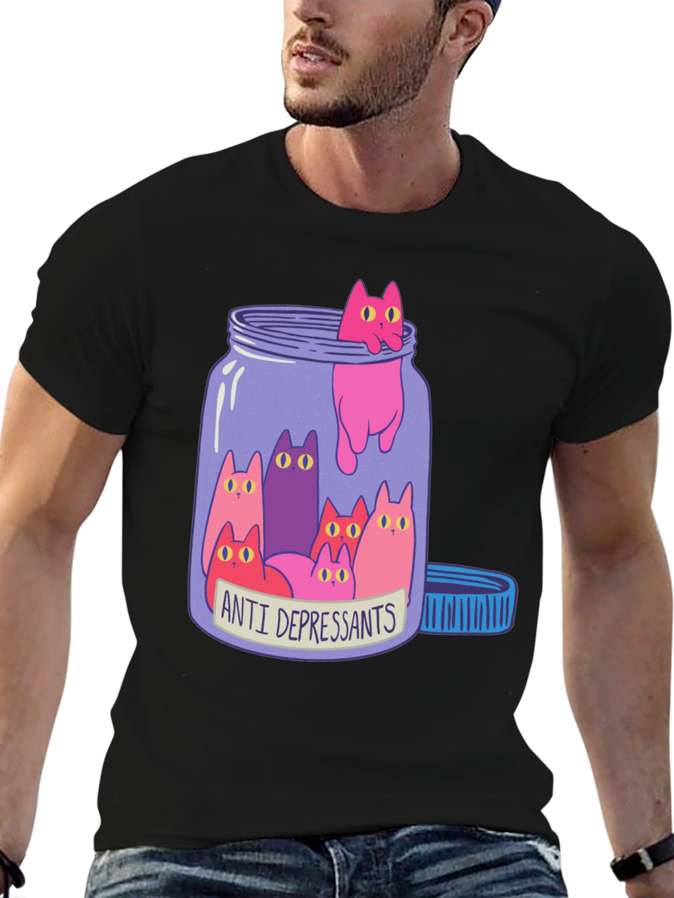 Anti Depressants Cat Jar Funny Graphic T-Shirt
