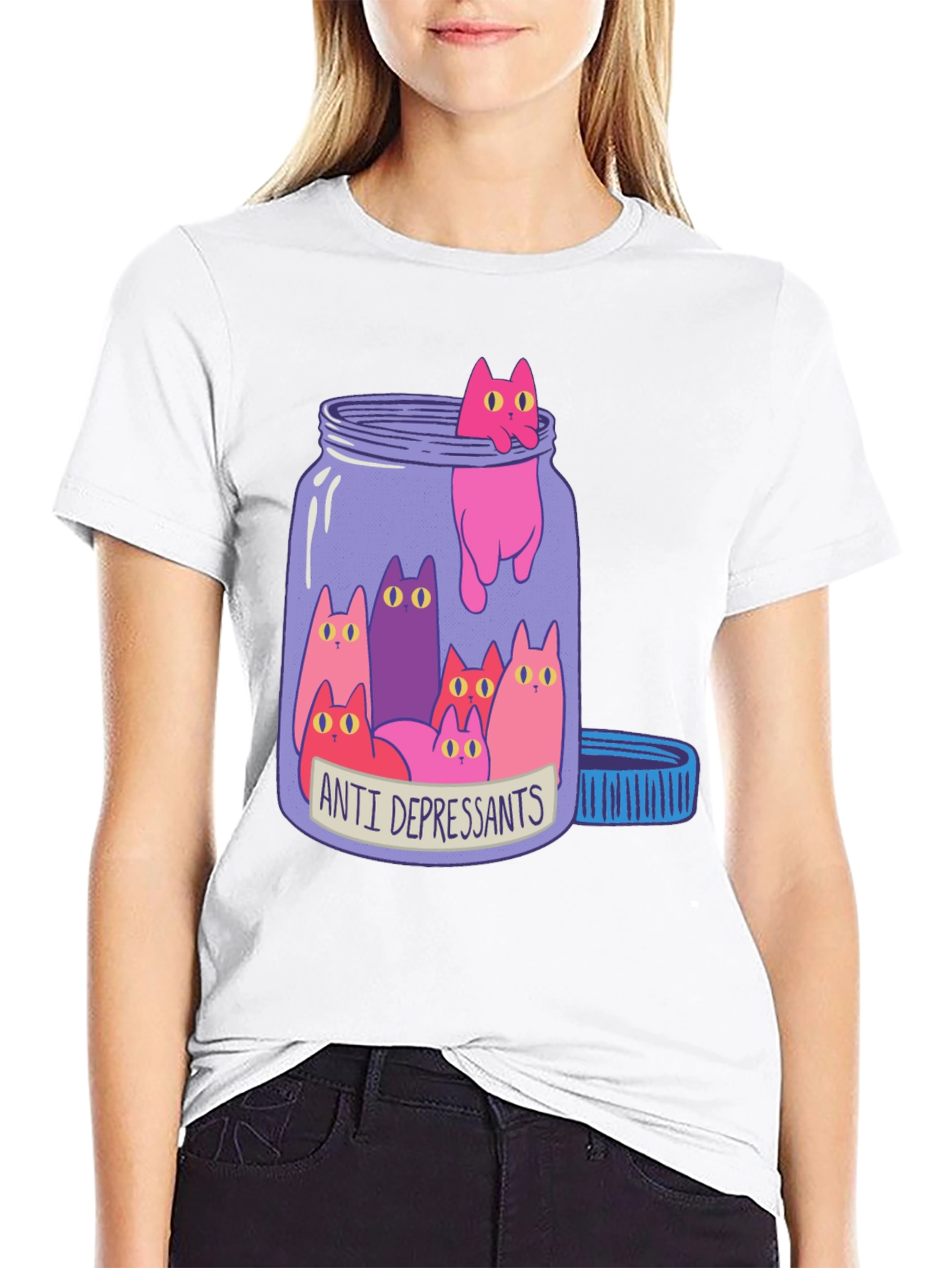Anti Depressants Cat Jar Funny Graphic T-Shirt