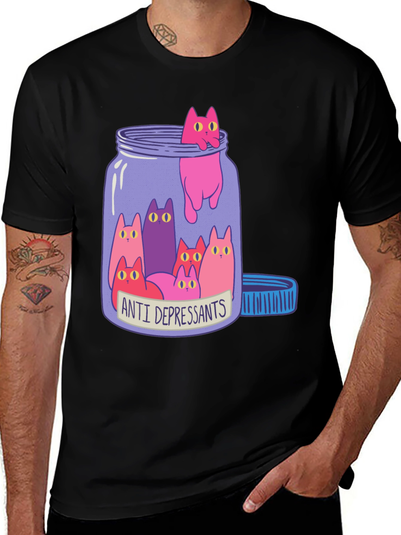 Anti Depressants Cat Jar Funny Graphic T-Shirt