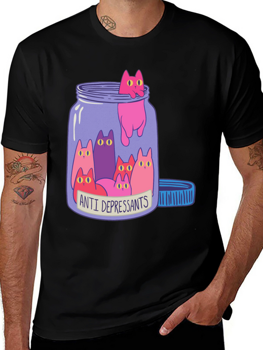 Anti Depressants Cat Jar Funny Graphic T-Shirt