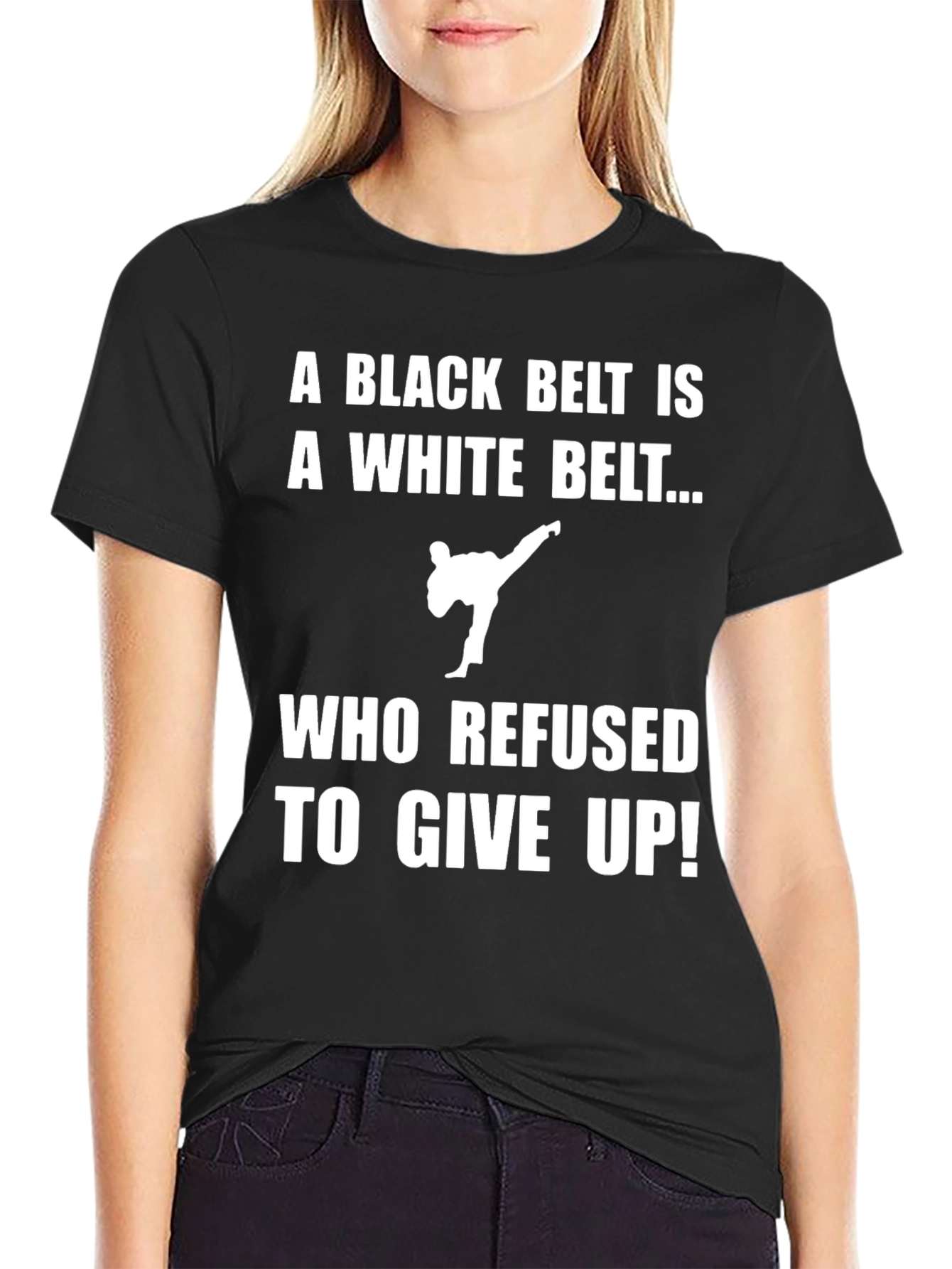 Karate Black Belt T-Shirt - Never Give Up!
