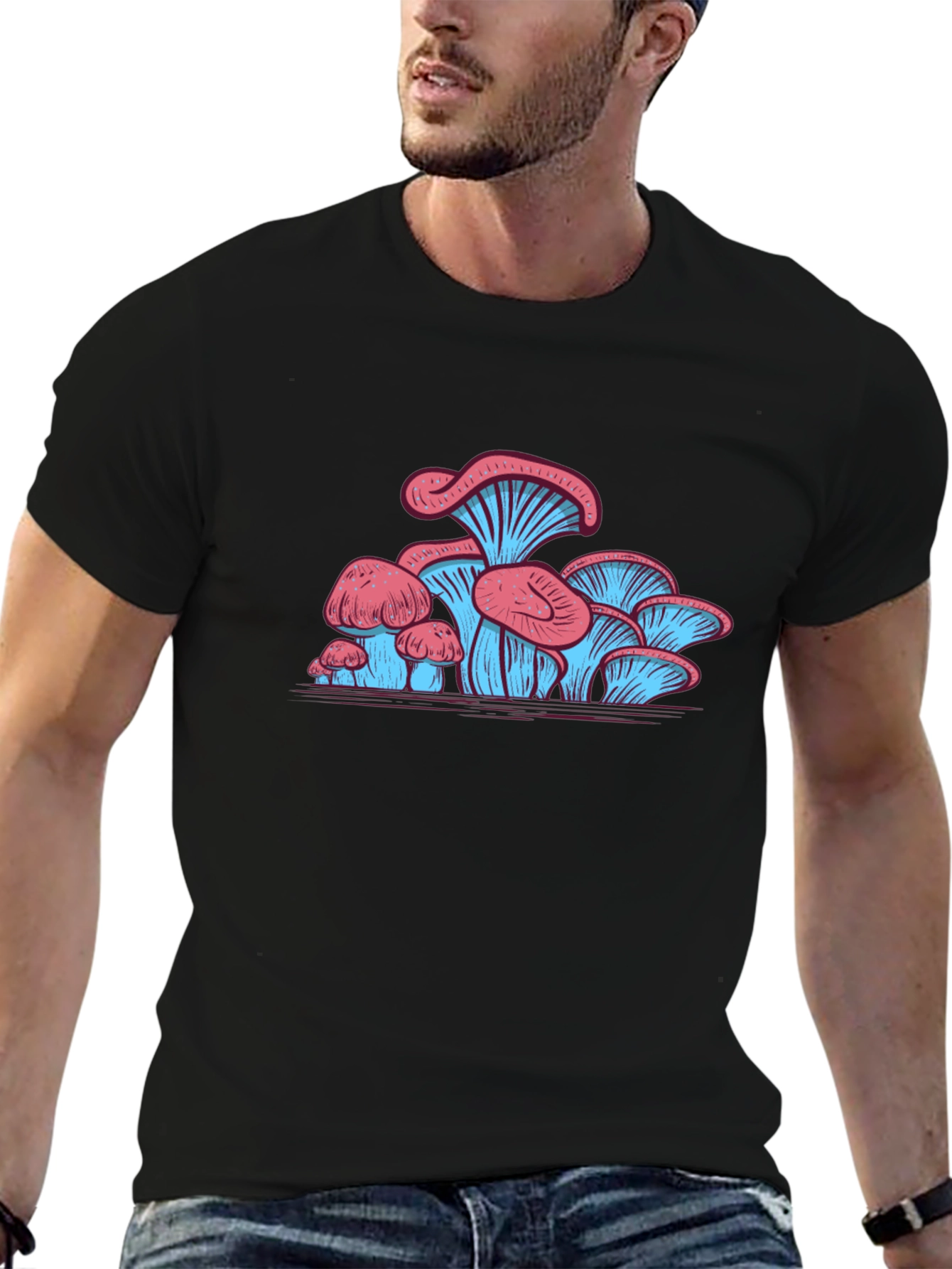 Mushroom Graphic Tee - Stylish Black Cotton T-Shirt
