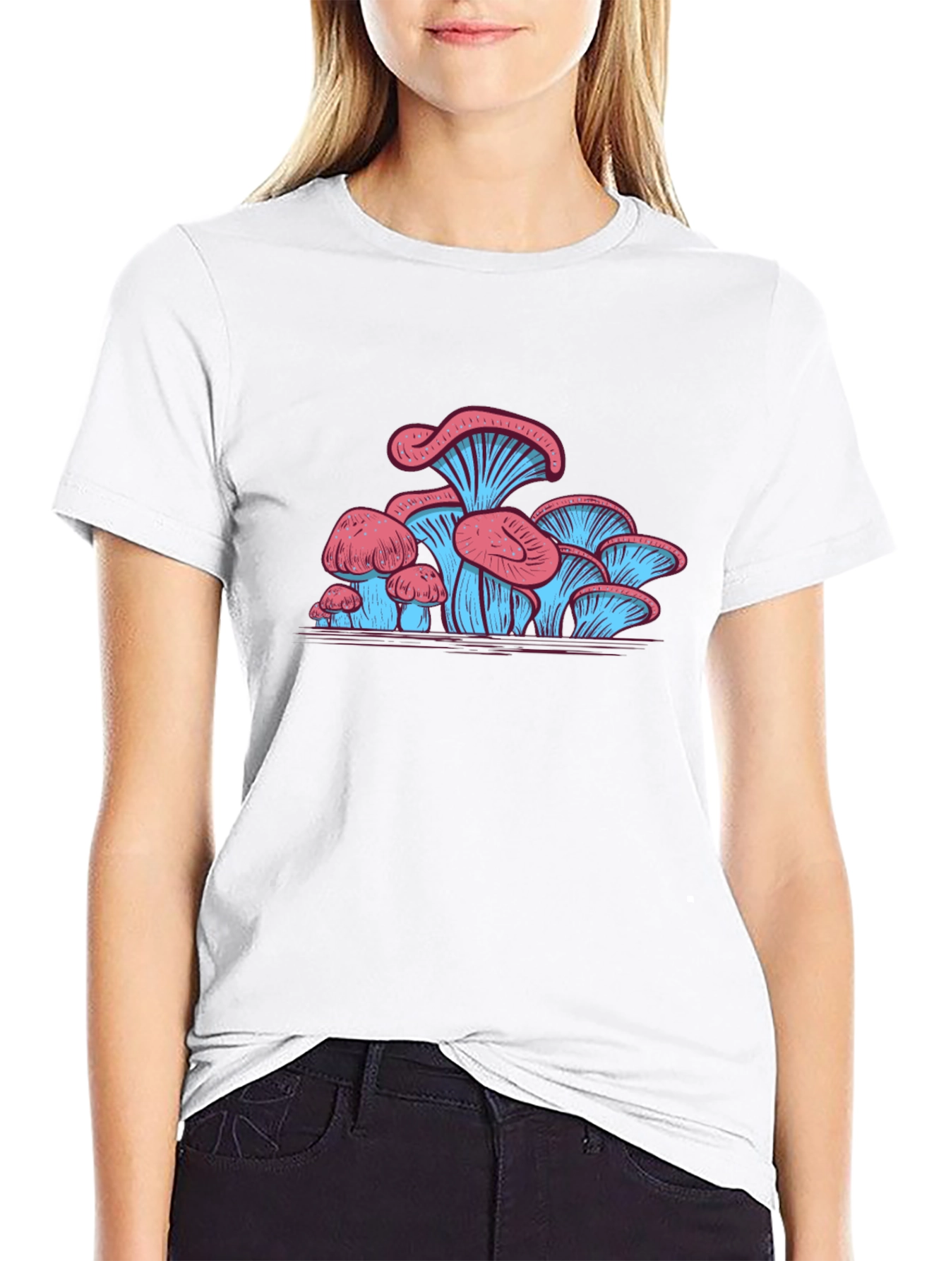 Mushroom Graphic Tee - Stylish Black Cotton T-Shirt