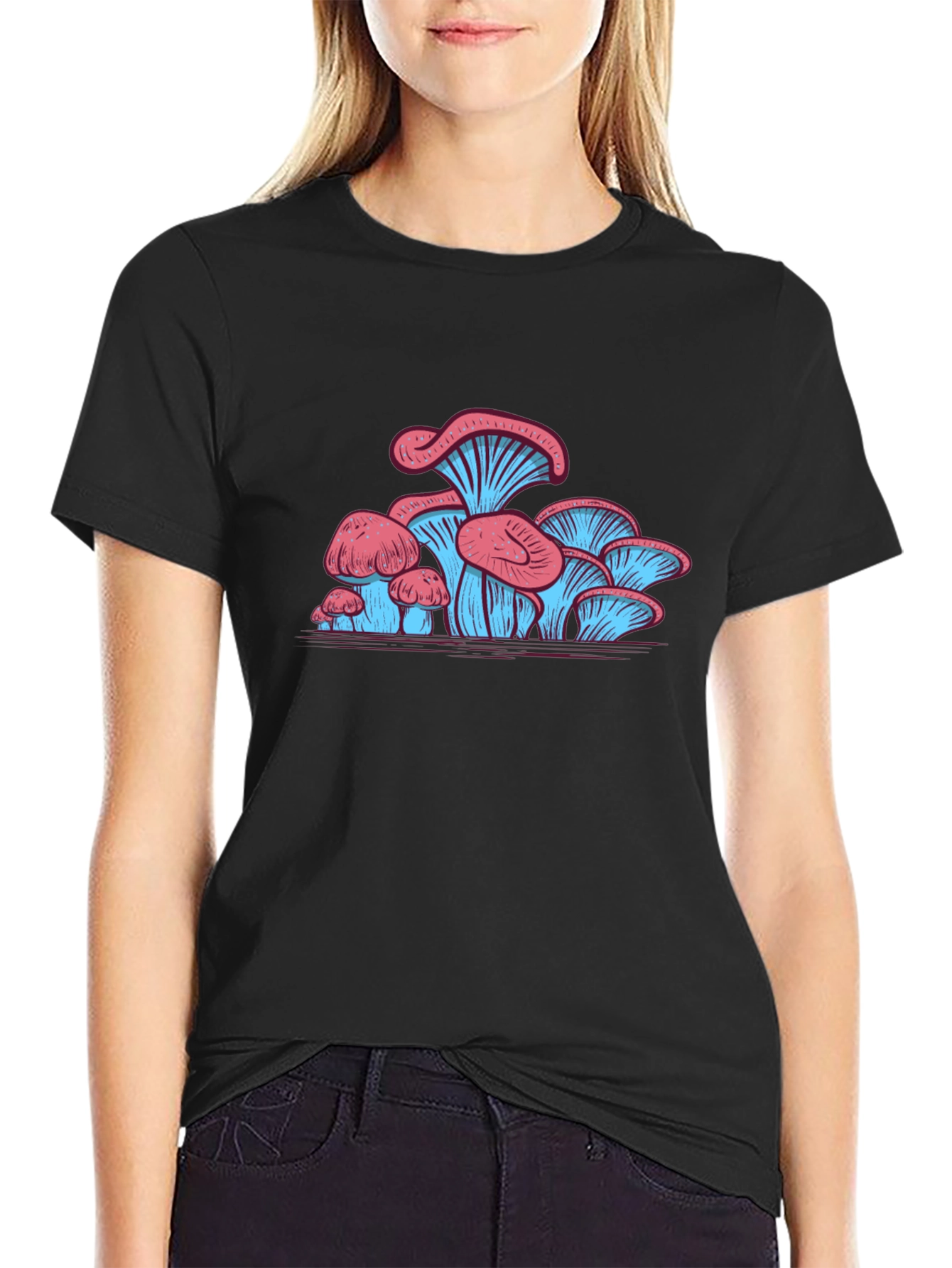 Mushroom Graphic Tee - Stylish Black Cotton T-Shirt