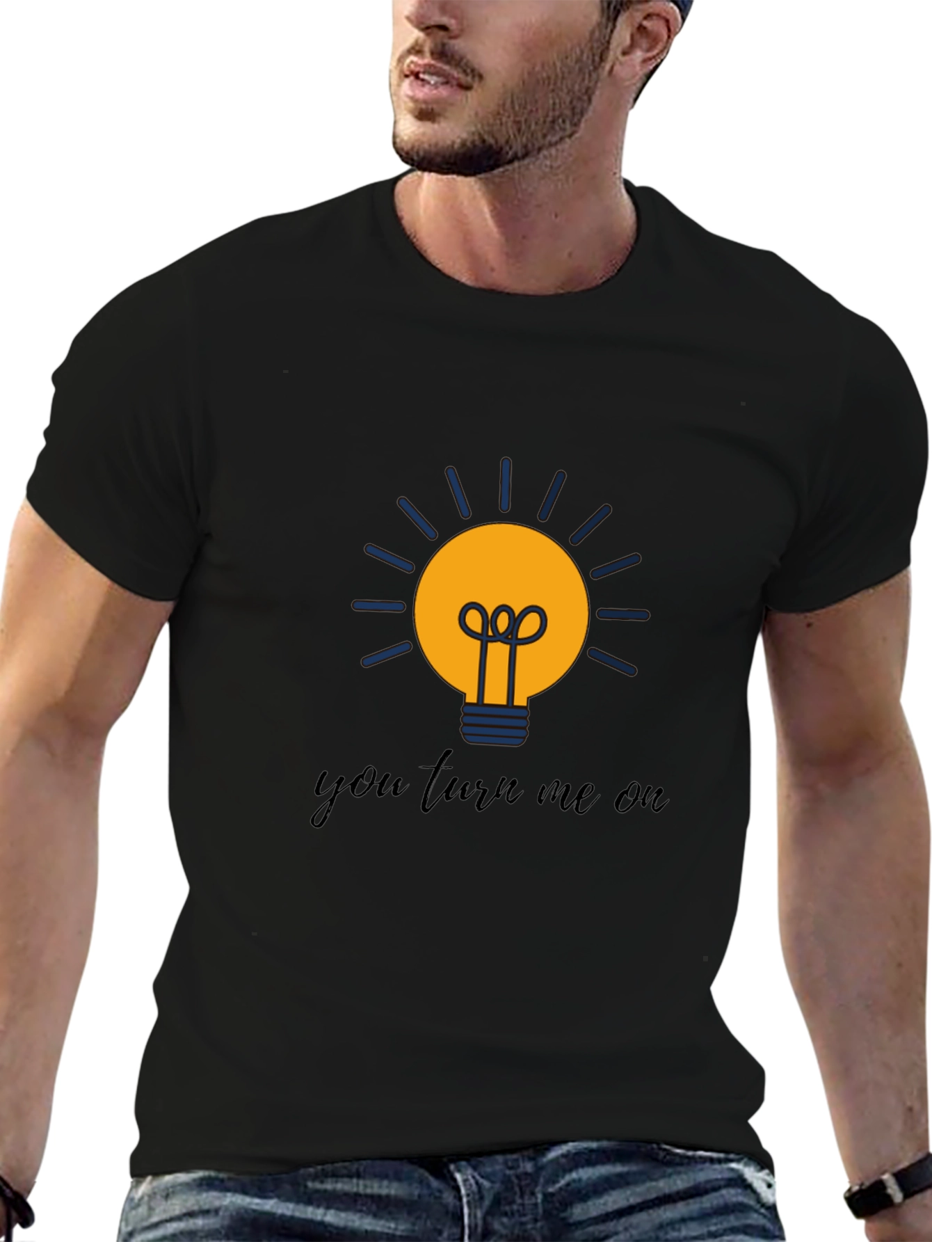 Humorous You Turn Me On Lightbulb Graphic Tee