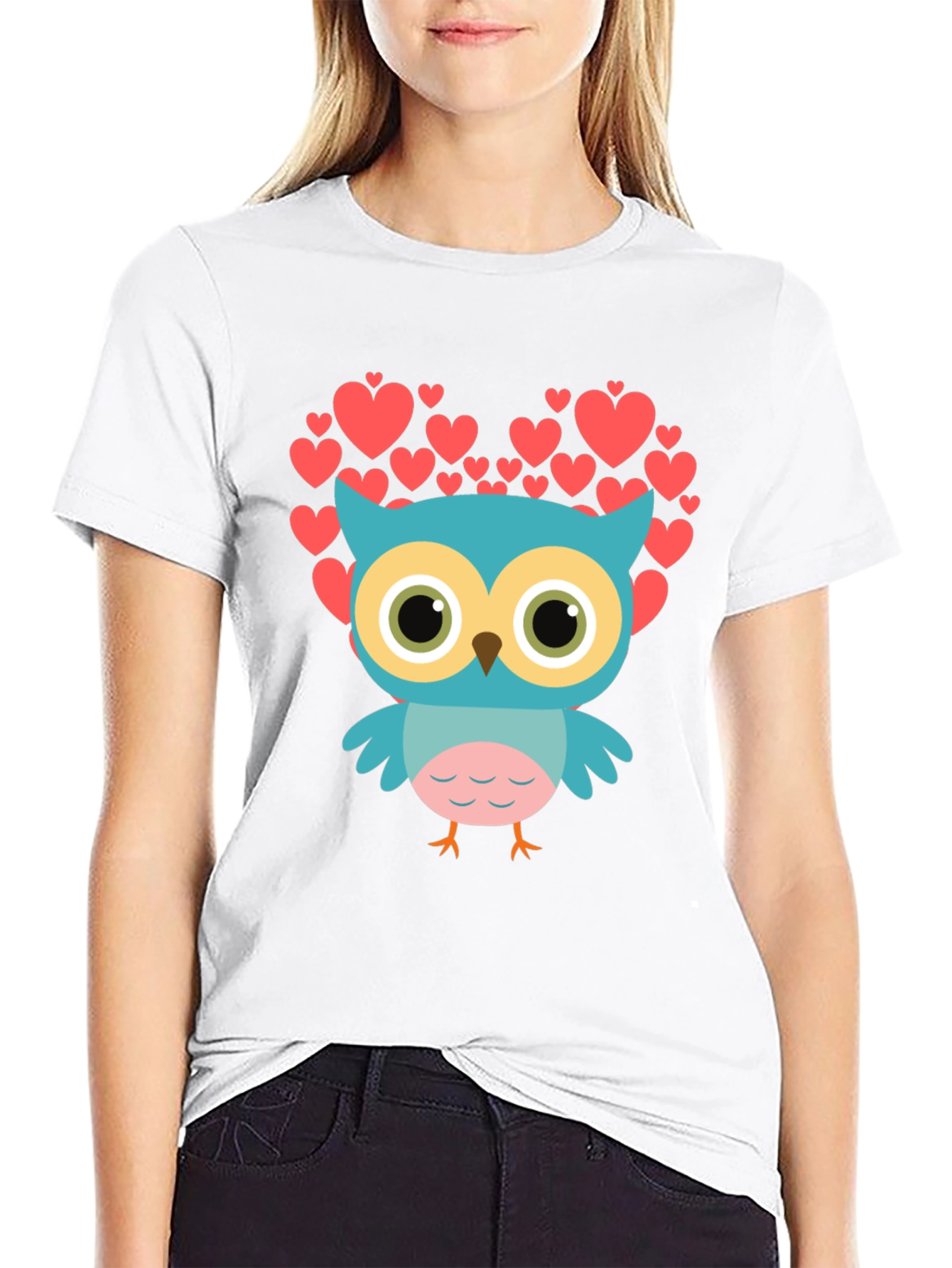 Owl Heart Graphic T-Shirt - Black