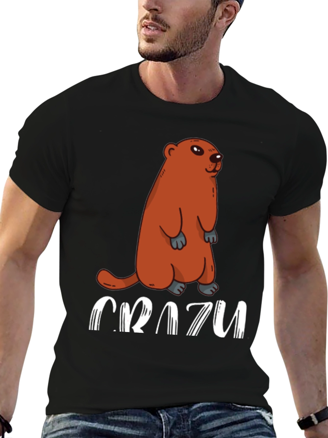 Crazy Groundhog T-Shirt - Black Crew Neck