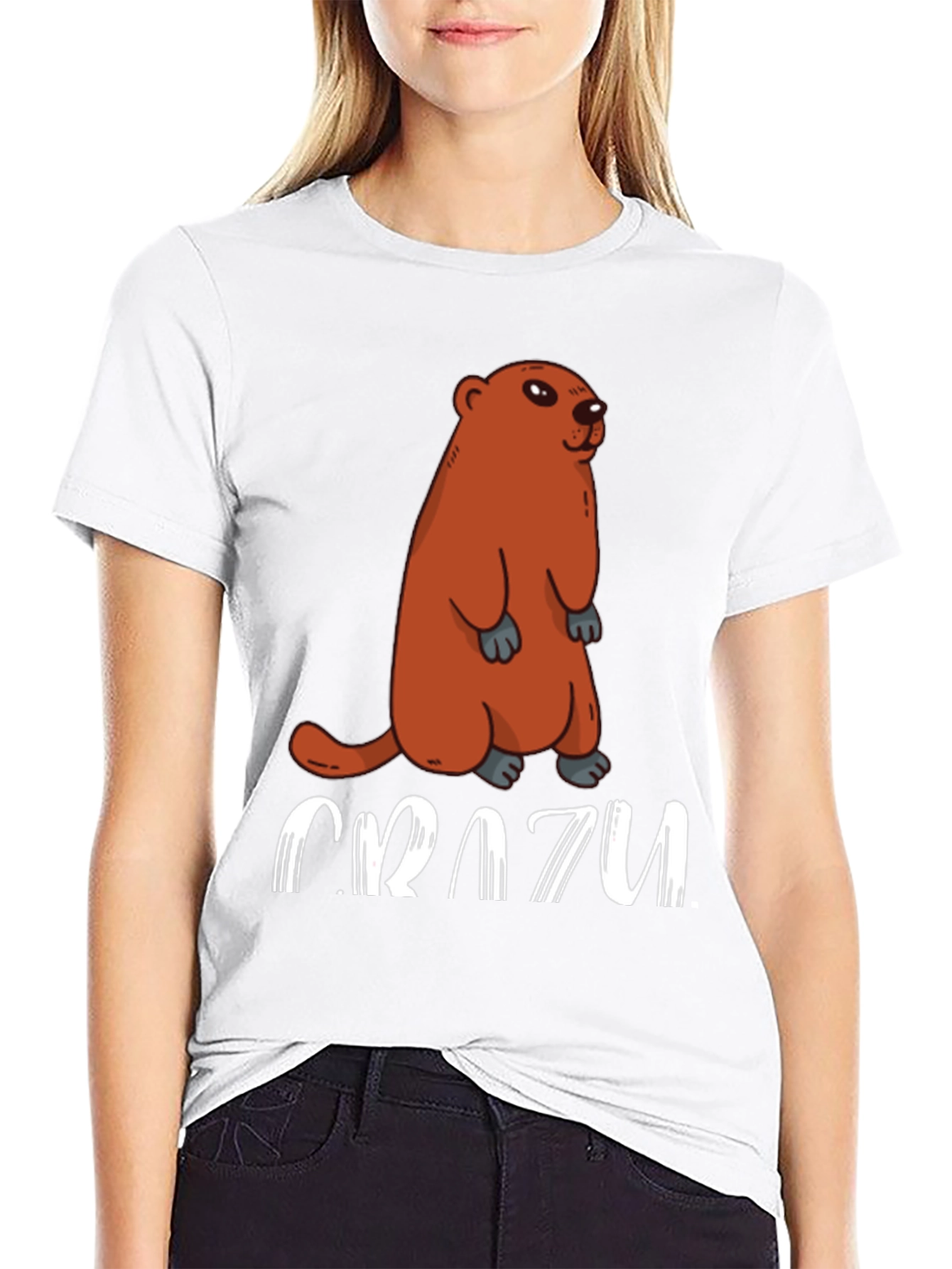 Crazy Groundhog T-Shirt - Black Crew Neck