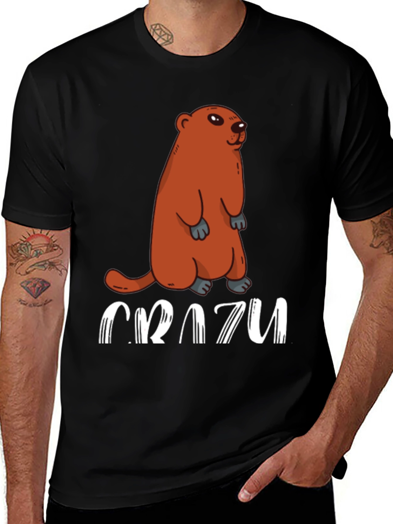 Crazy Groundhog T-Shirt - Black Crew Neck