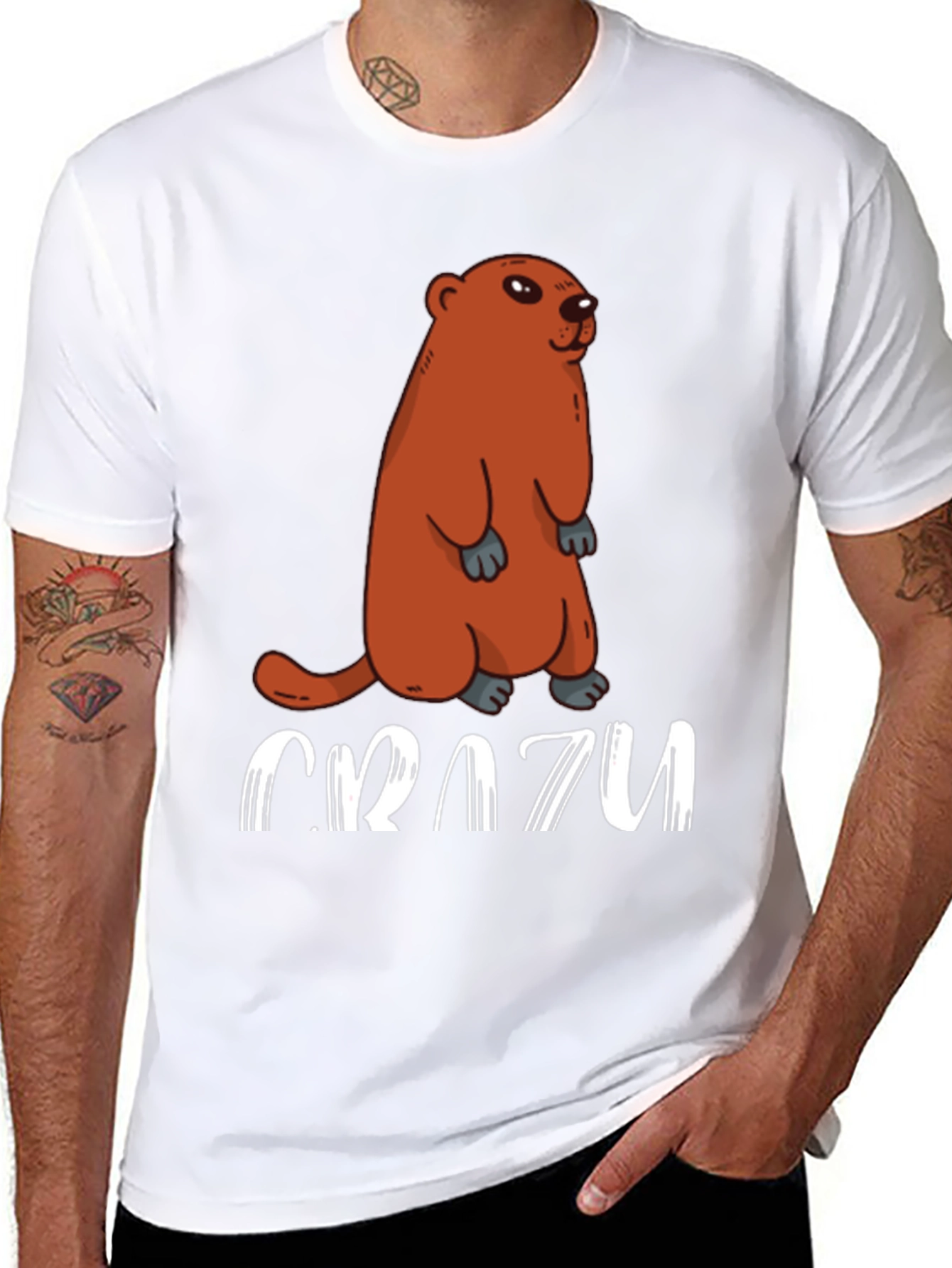 Crazy Groundhog T-Shirt - Black Crew Neck