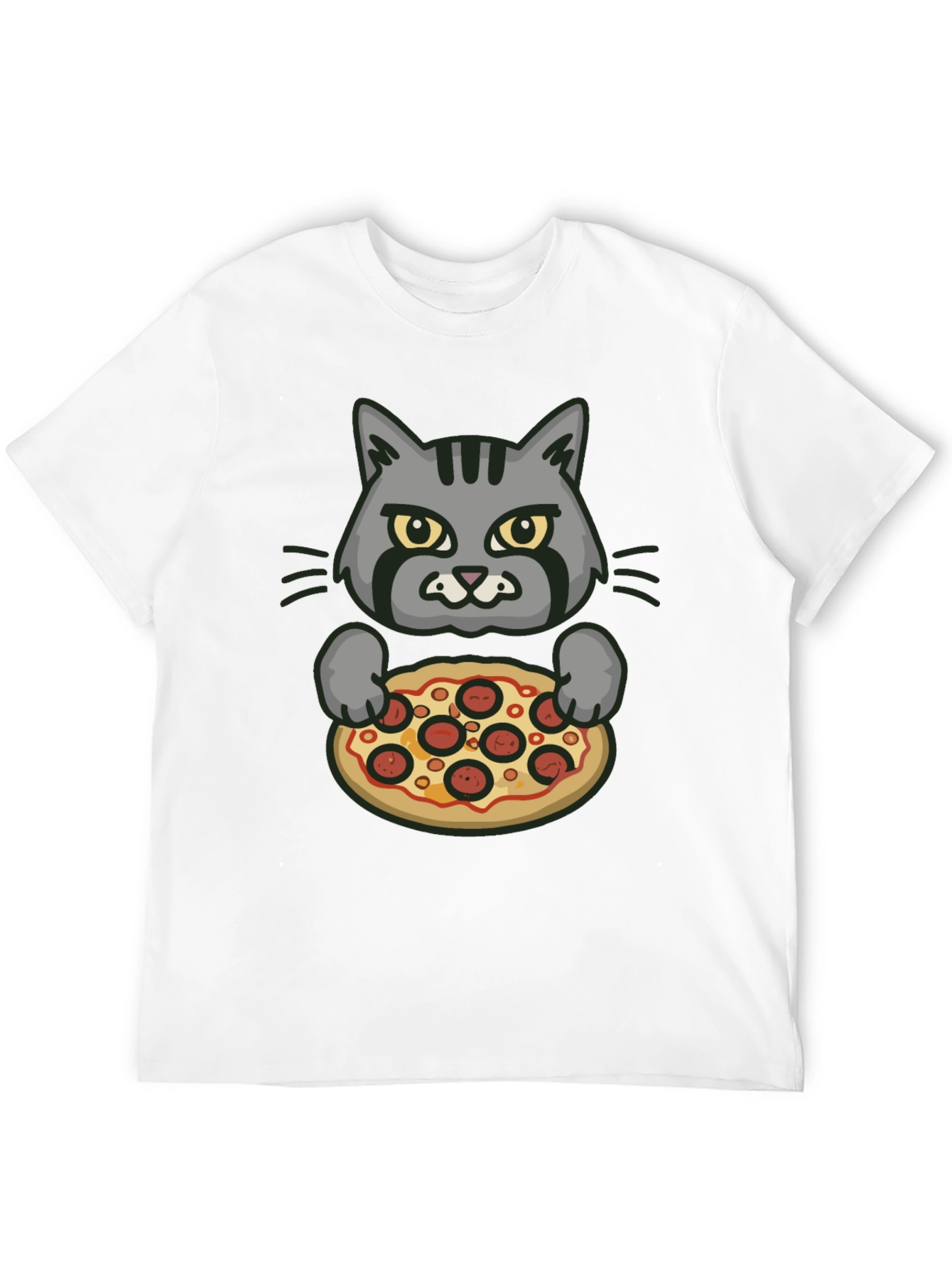 Cat Holding Pizza Graphic T-Shirt