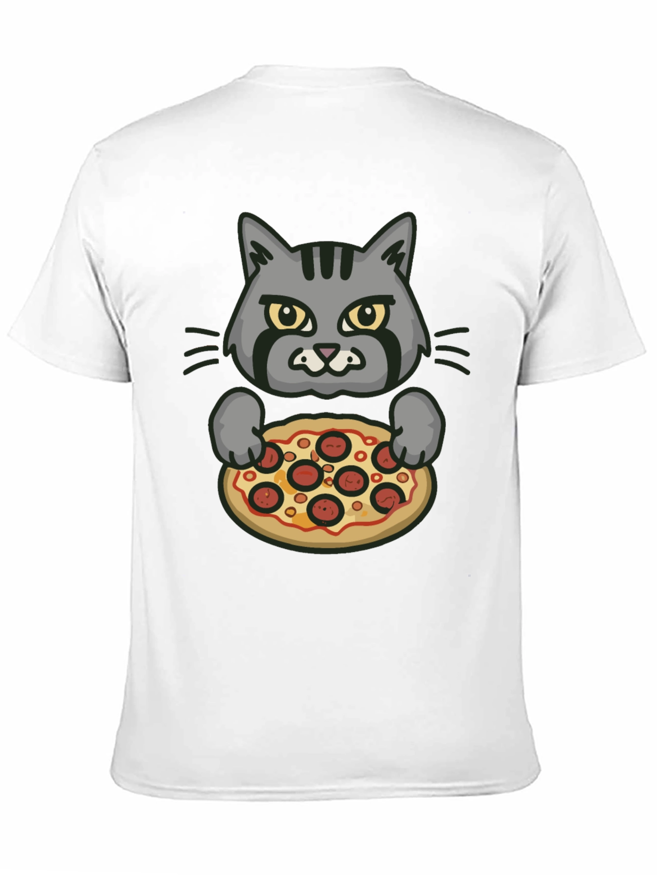 Cat Holding Pizza Graphic T-Shirt