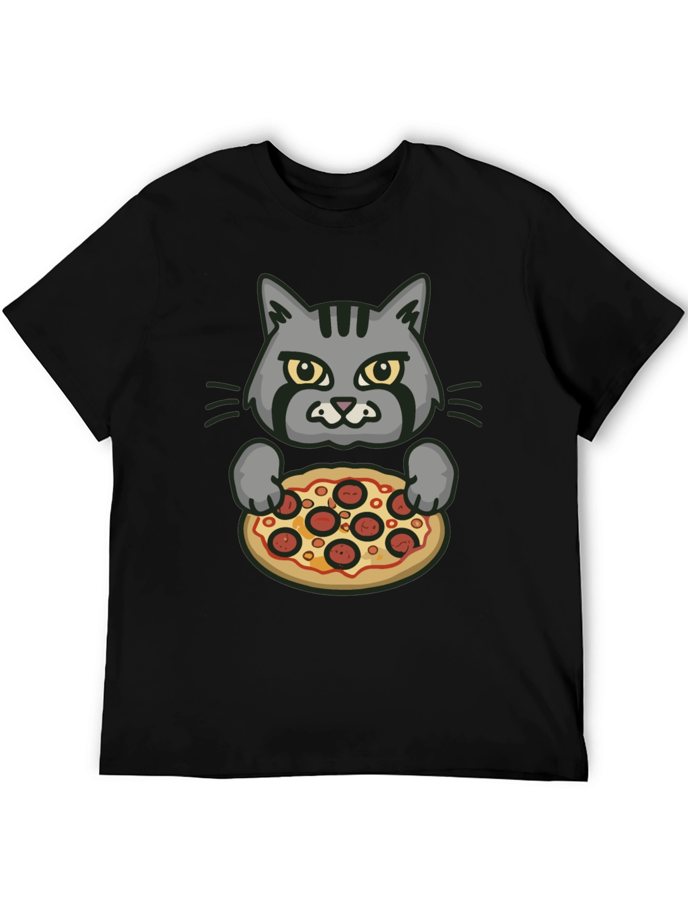 Cat Holding Pizza Graphic T-Shirt