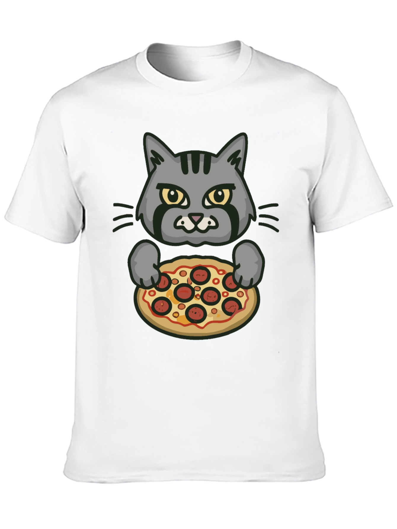 Cat Holding Pizza Graphic T-Shirt