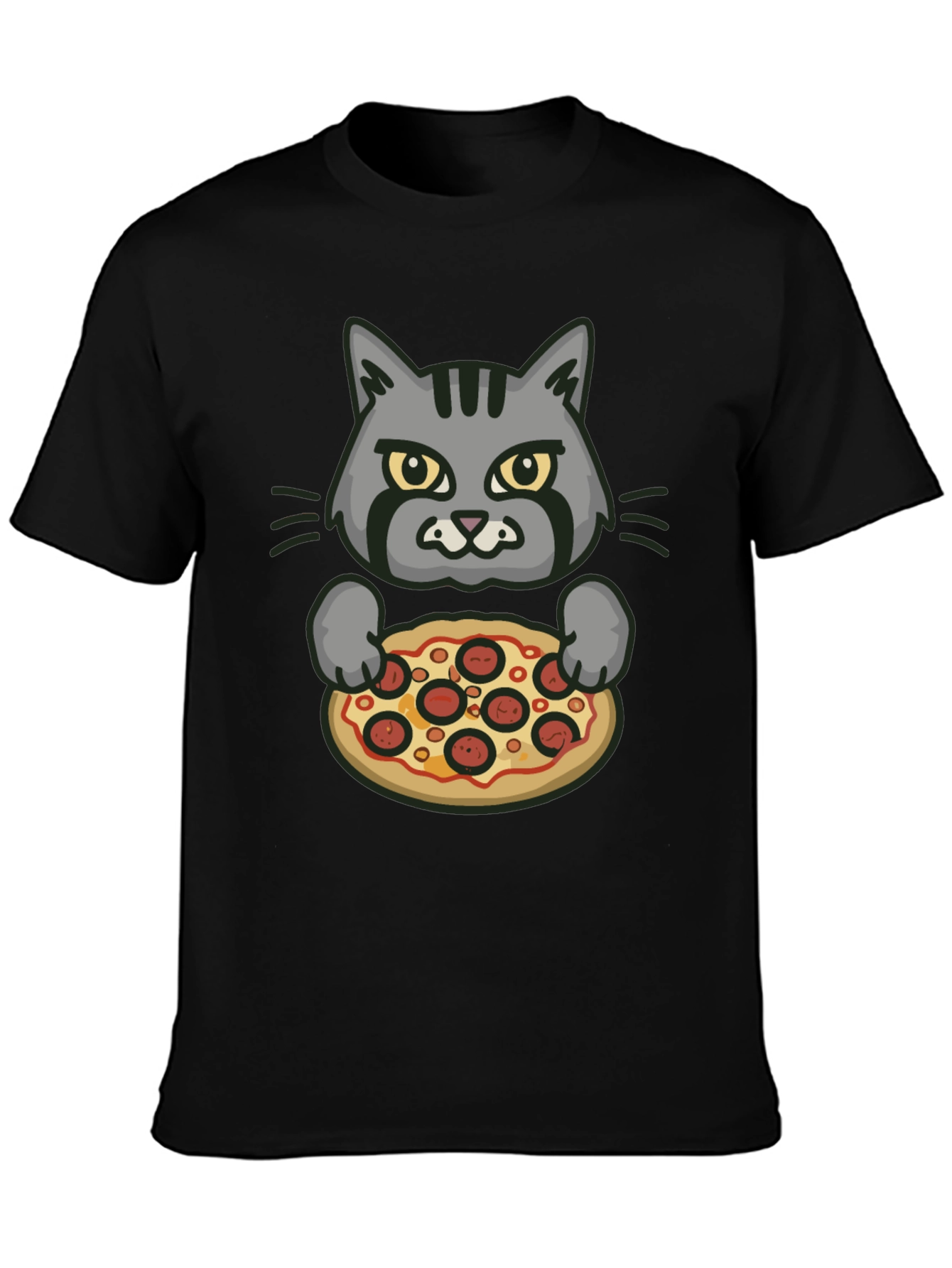 Cat Holding Pizza Graphic T-Shirt