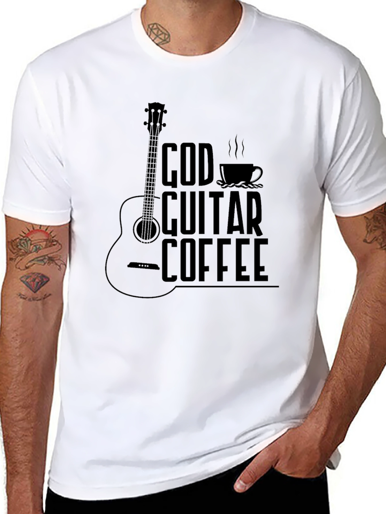 God Guitar Coffee Black Graphic T-Shirt