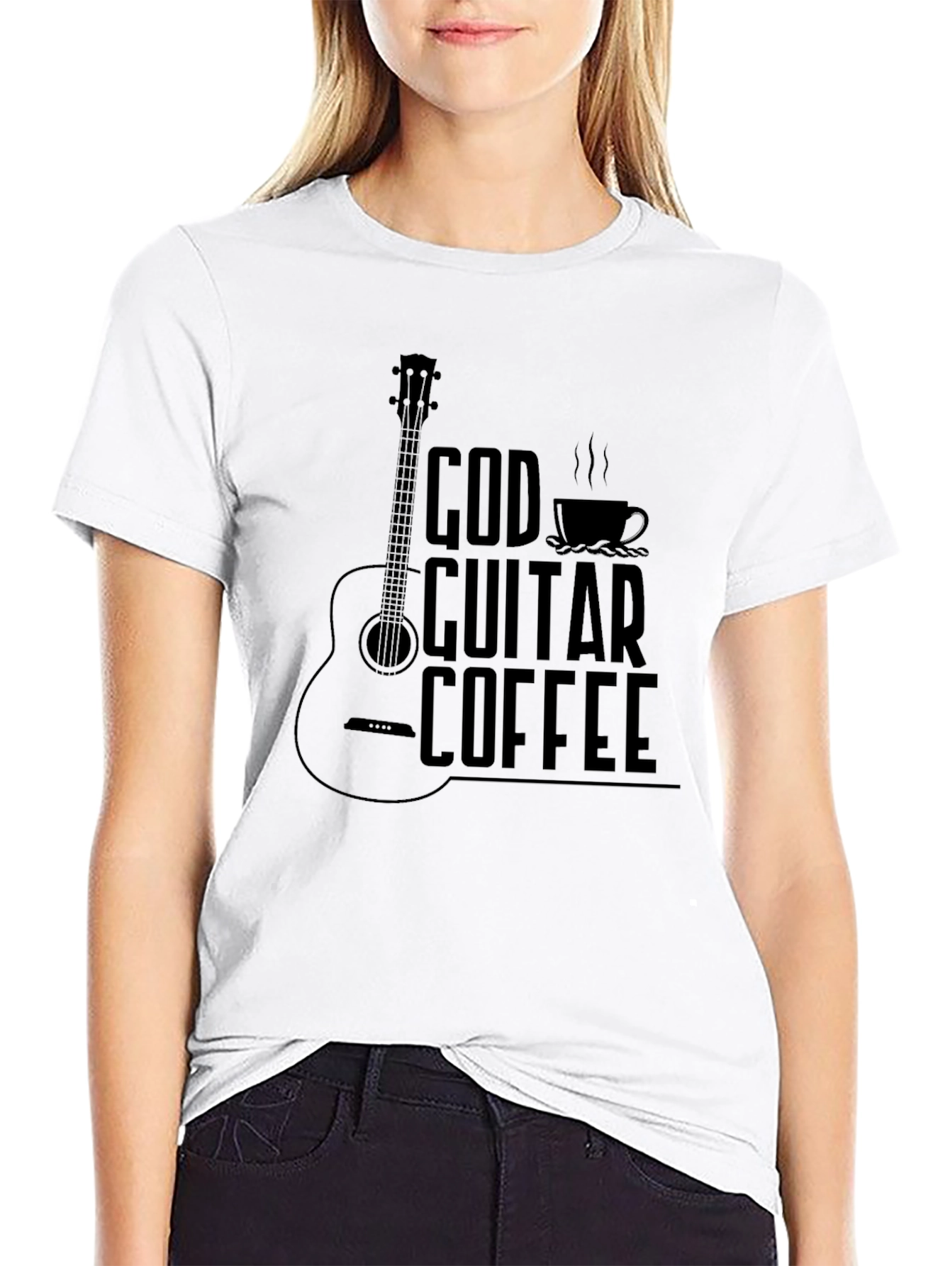 God Guitar Coffee Black Graphic T-Shirt