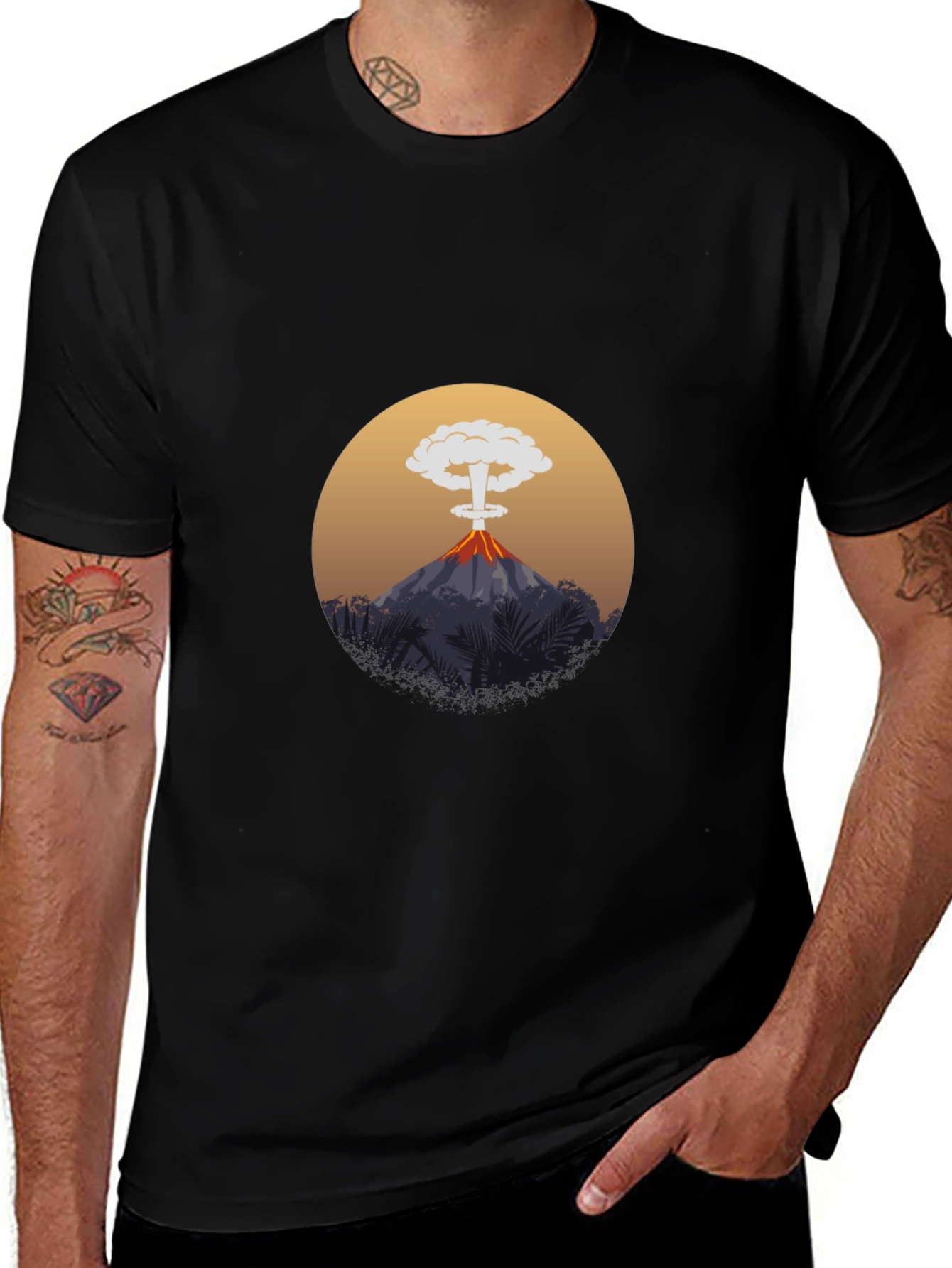 Volcano Explosion Graphic T-Shirt - Black