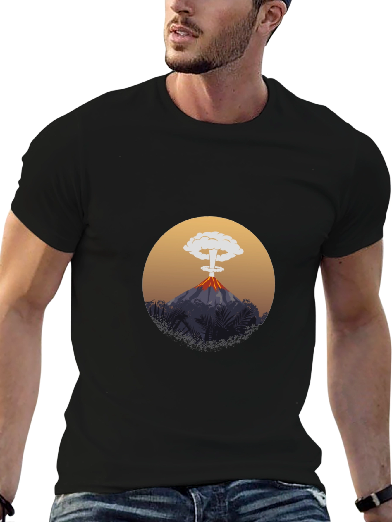 Volcano Explosion Graphic T-Shirt - Black