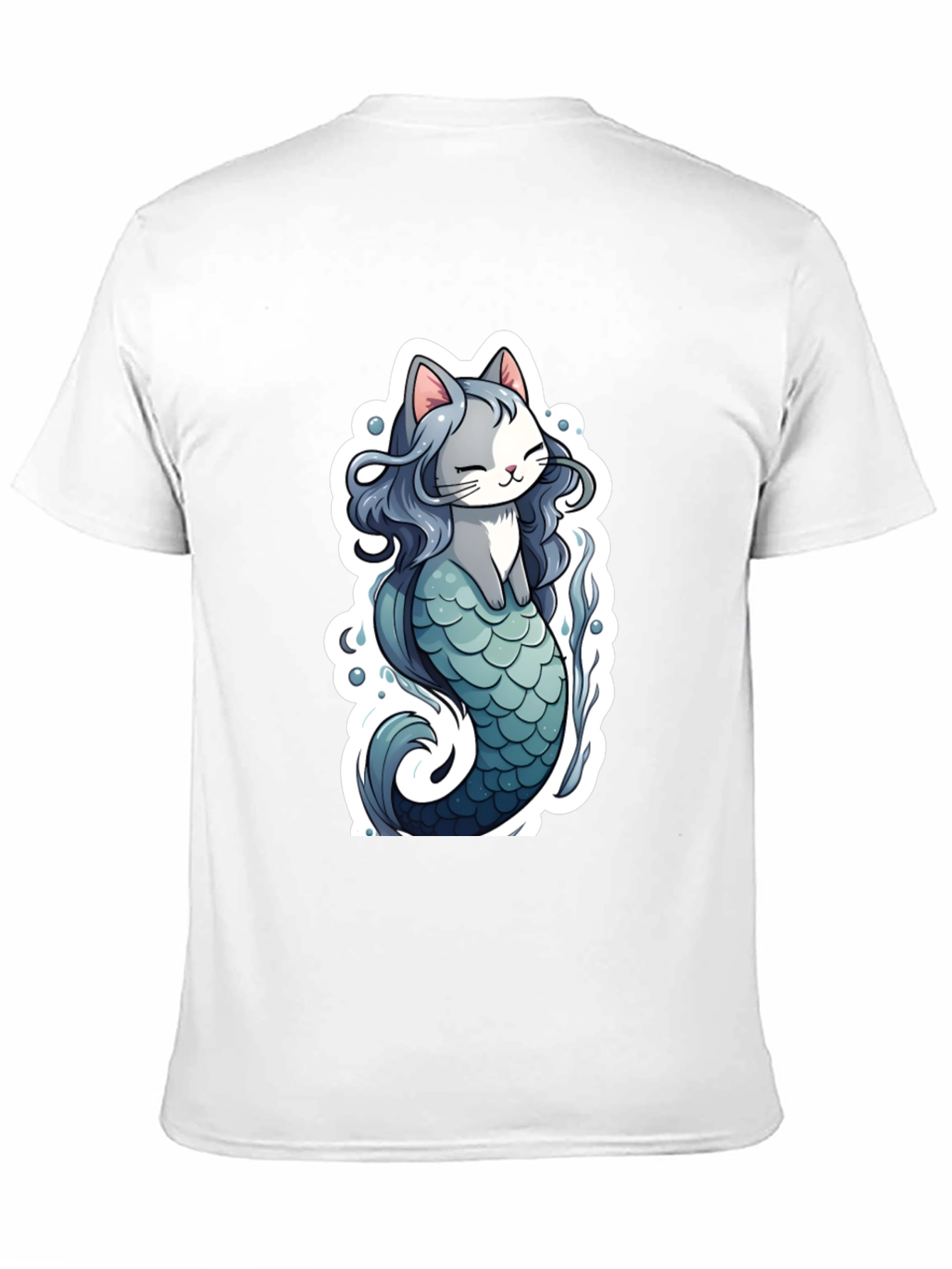 Cat Mermaid Graphic Tee - Black