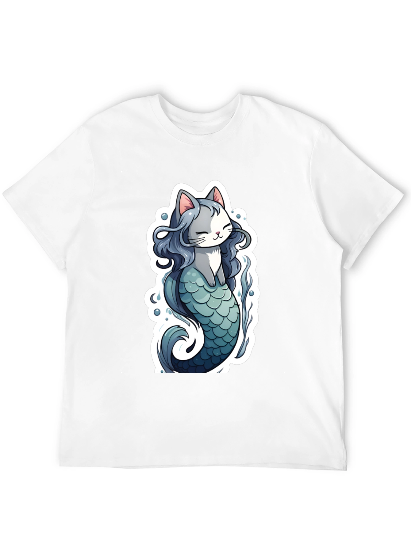 Cat Mermaid Graphic Tee - Black