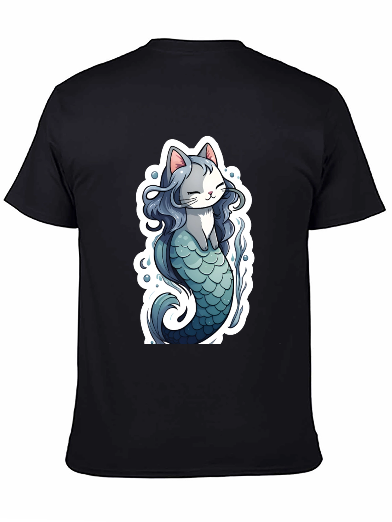 Cat Mermaid Graphic Tee - Black